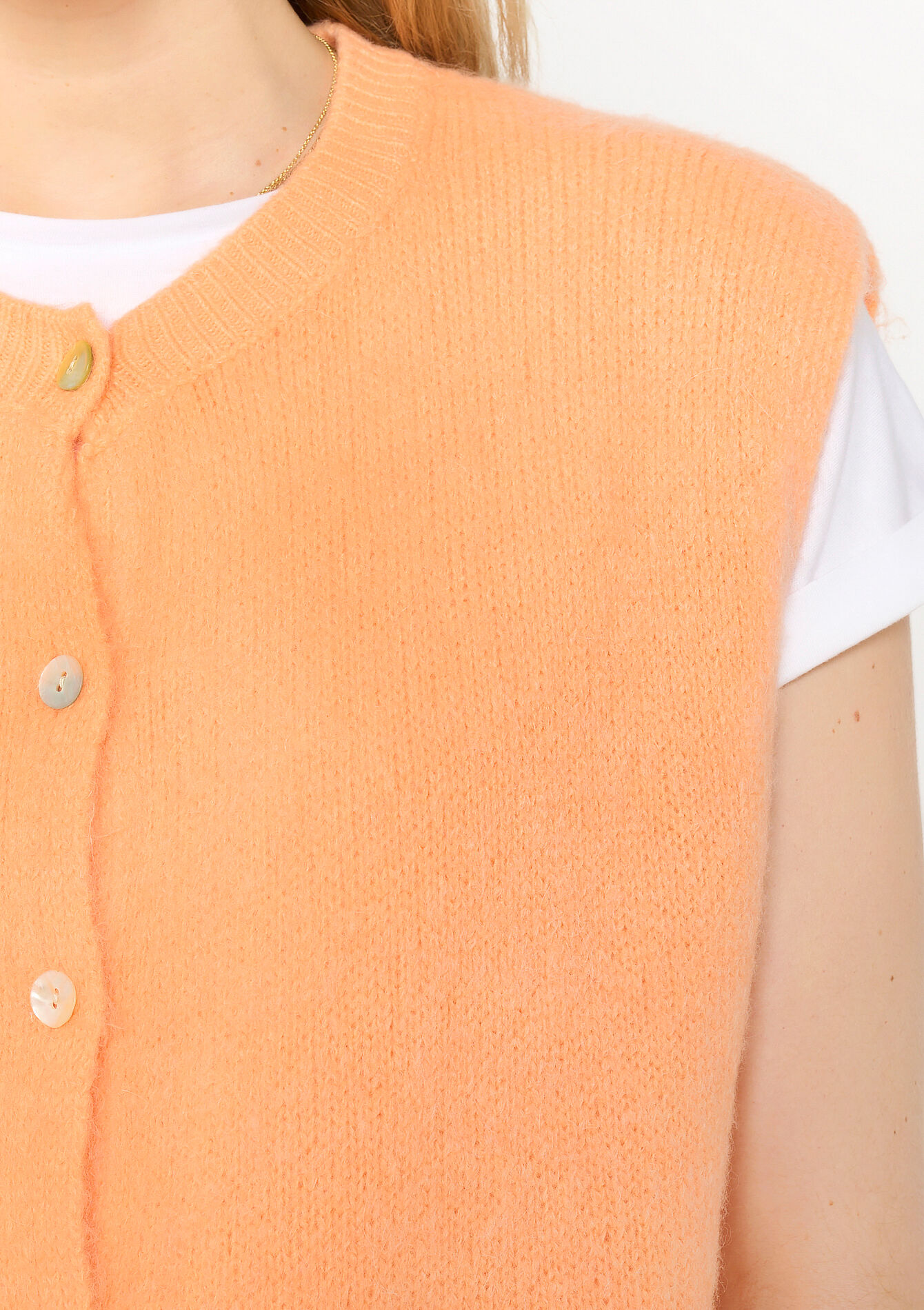 Sleeveless cardigan in alpaca wool, undefined - ORANGE MANGO - undefined
