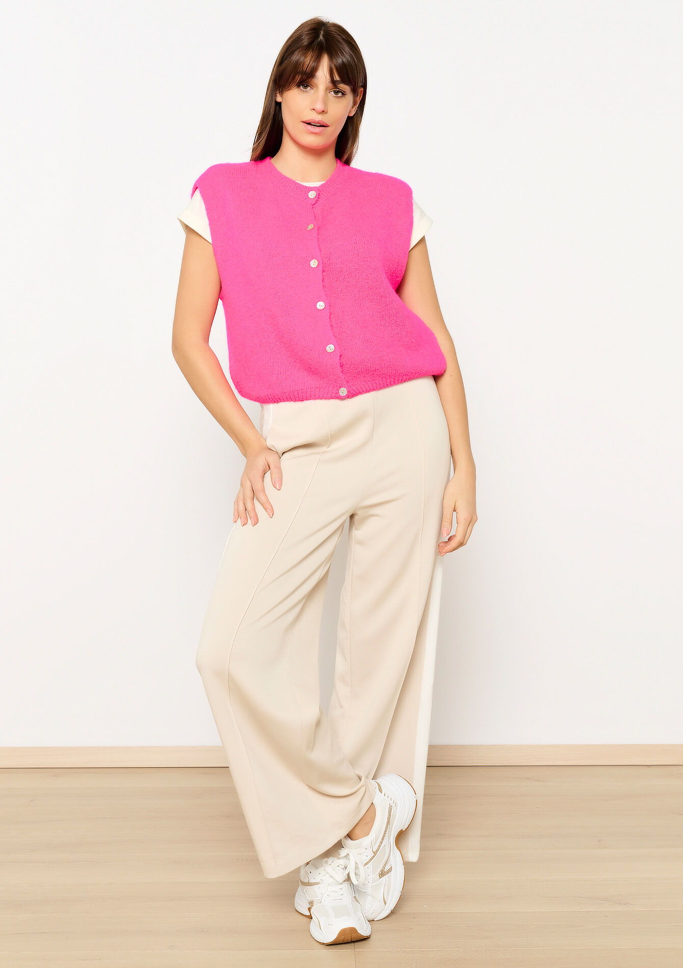 Cardigan sans manches en laine d'alpaga, Cardigan sans manches en laine d'alpaga - FLUO PINK - 04101283_5727