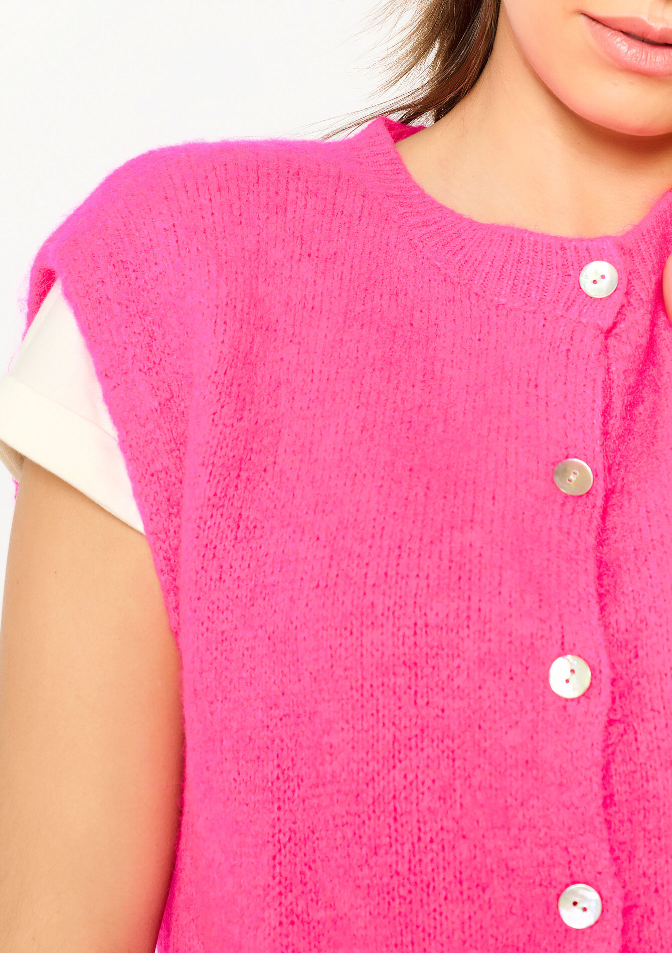 Cardigan sans manches en laine d'alpaga, Cardigan sans manches en laine d'alpaga - FLUO PINK - 04101283_5727