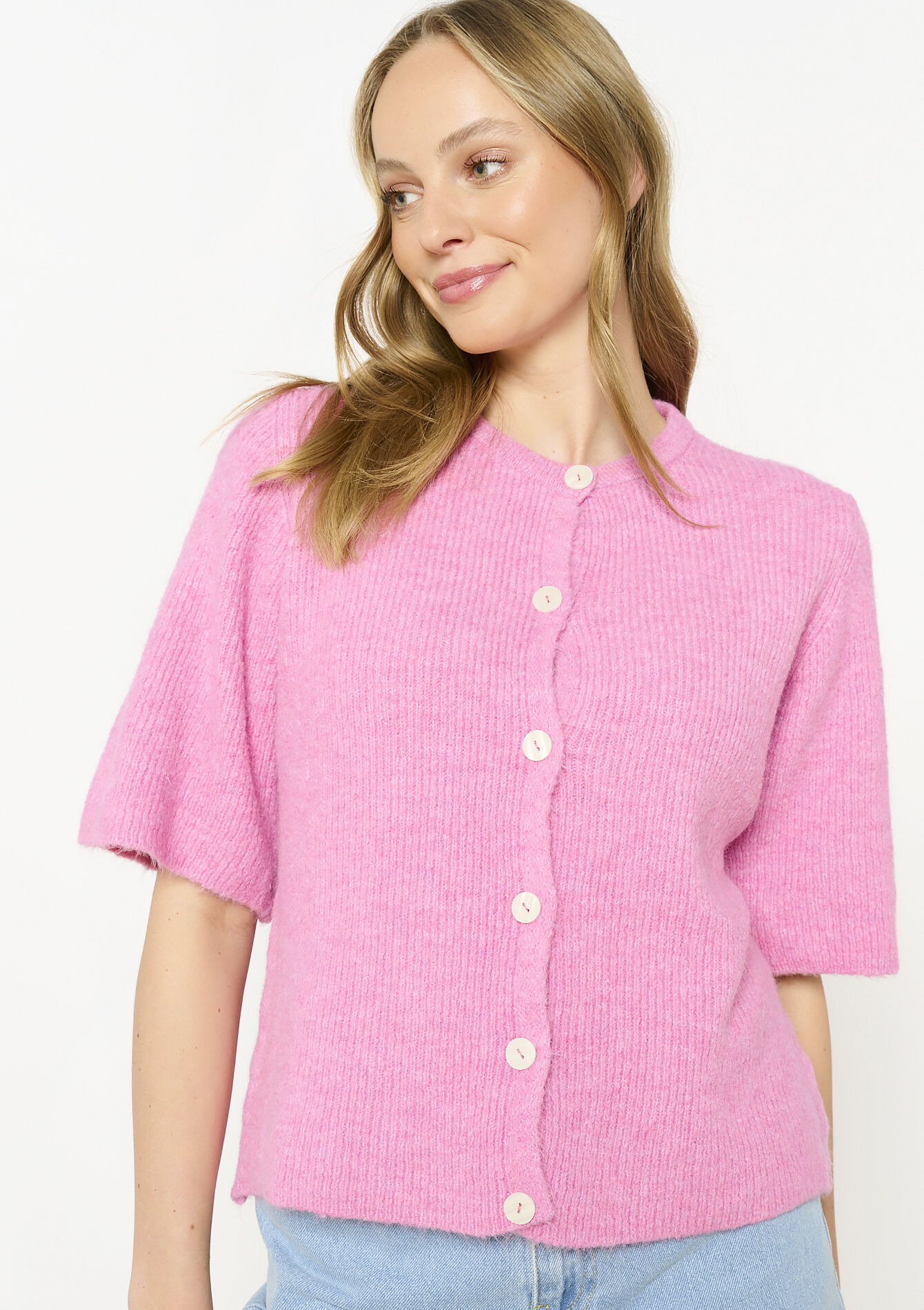 Cardigan with short sleeves, undefined - PINK BUBBLEGUM - undefined