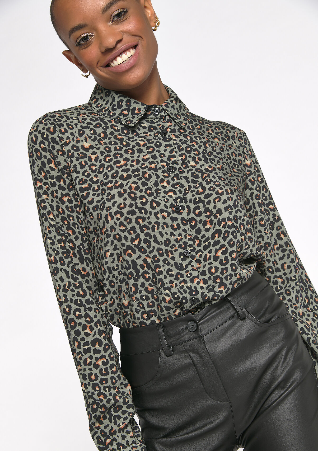 Chemise with leopard print, Chemise with leopard print - KHAKI TAN - 05701357_4319