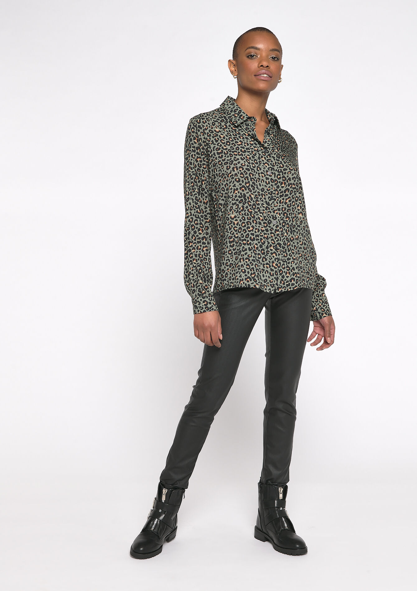 Chemise with leopard print, Chemise with leopard print - KHAKI TAN - 05701357_4319