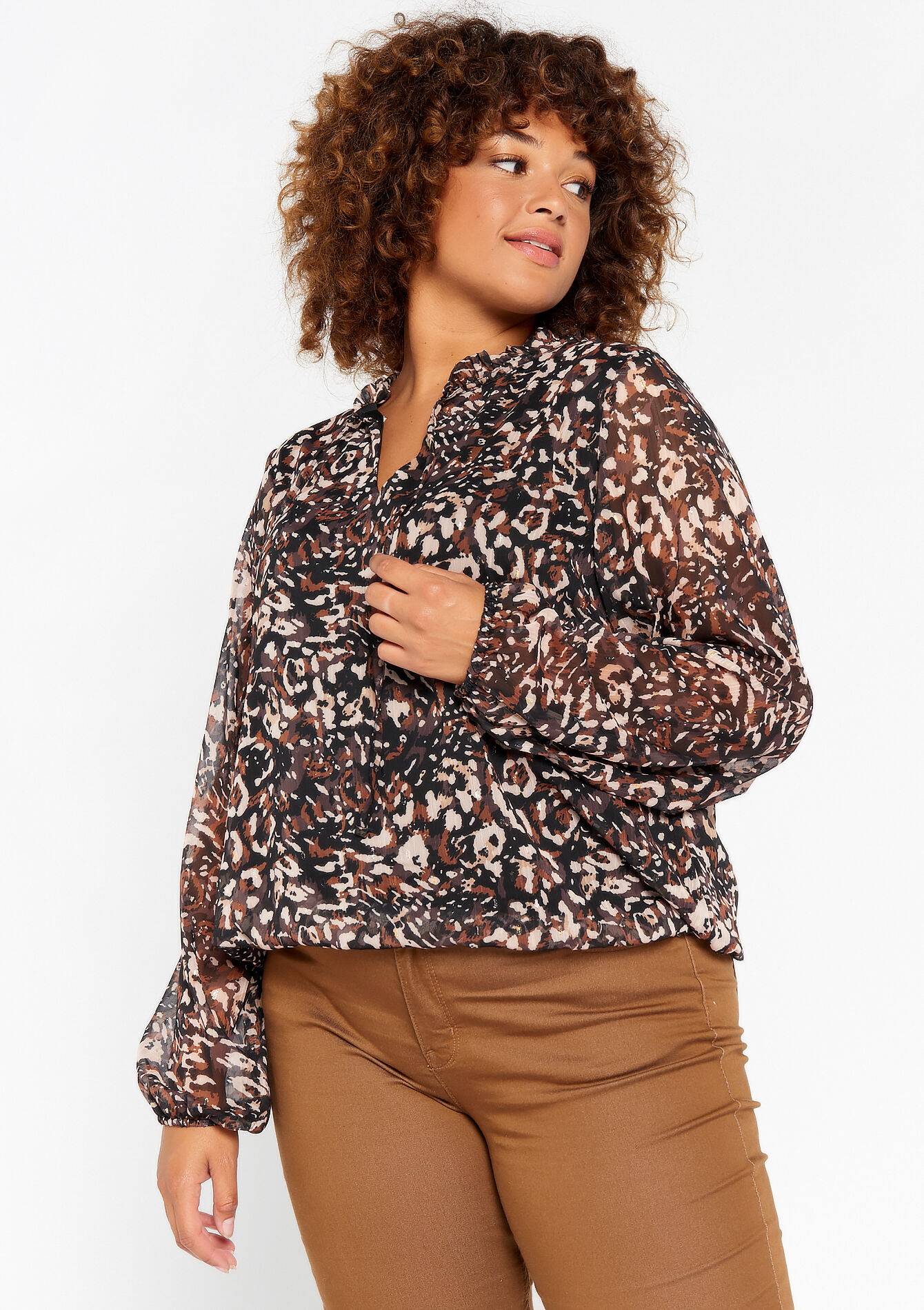 Blouse avec lurex, undefined - CAMEL BROWN - undefined