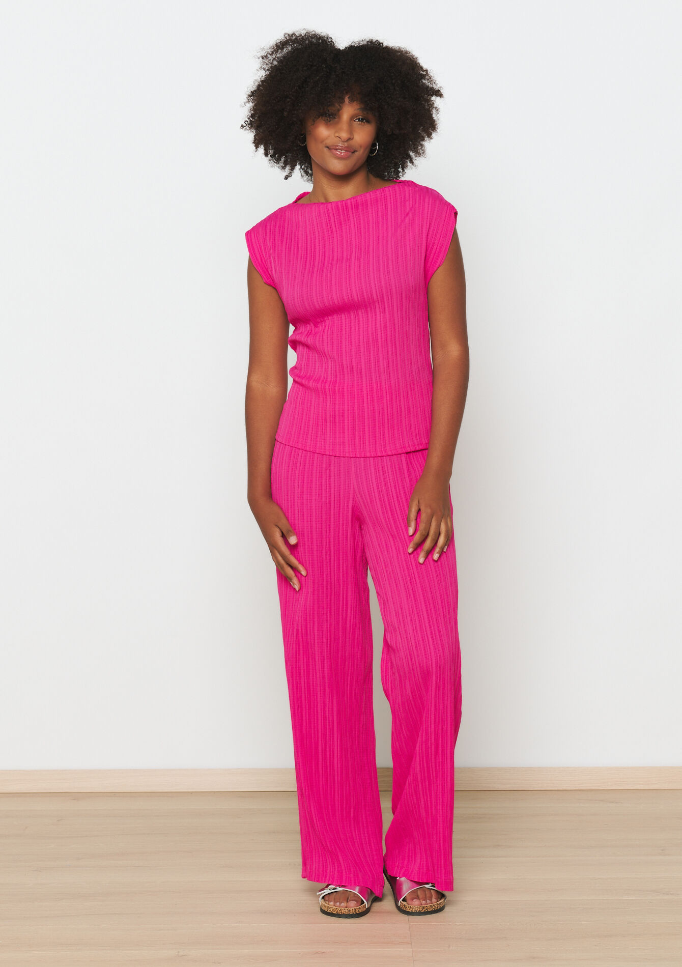 Mouwloze top met plissé, undefined - FUCHSIA - undefined