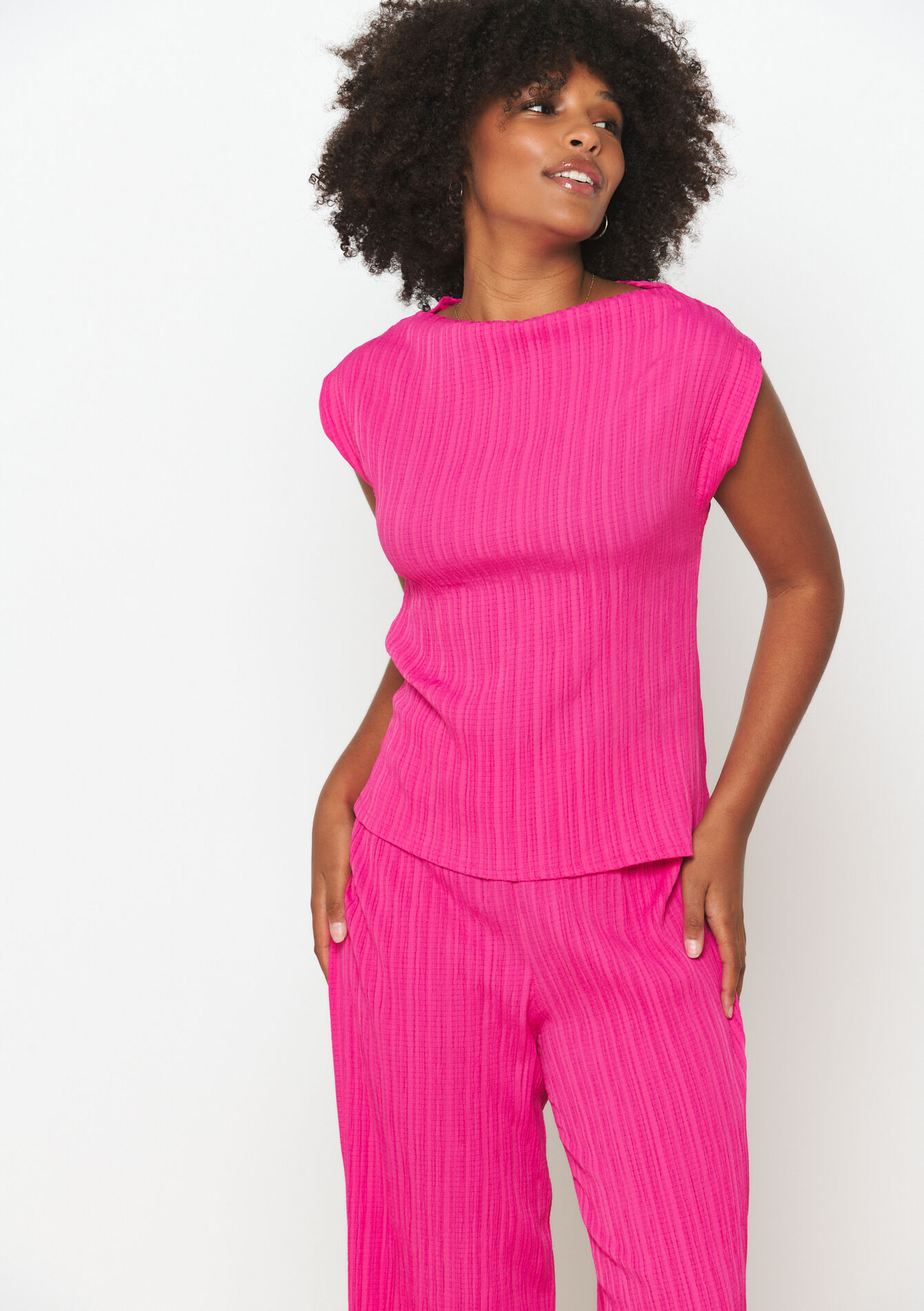 Mouwloze top met plissé, undefined - FUCHSIA - undefined