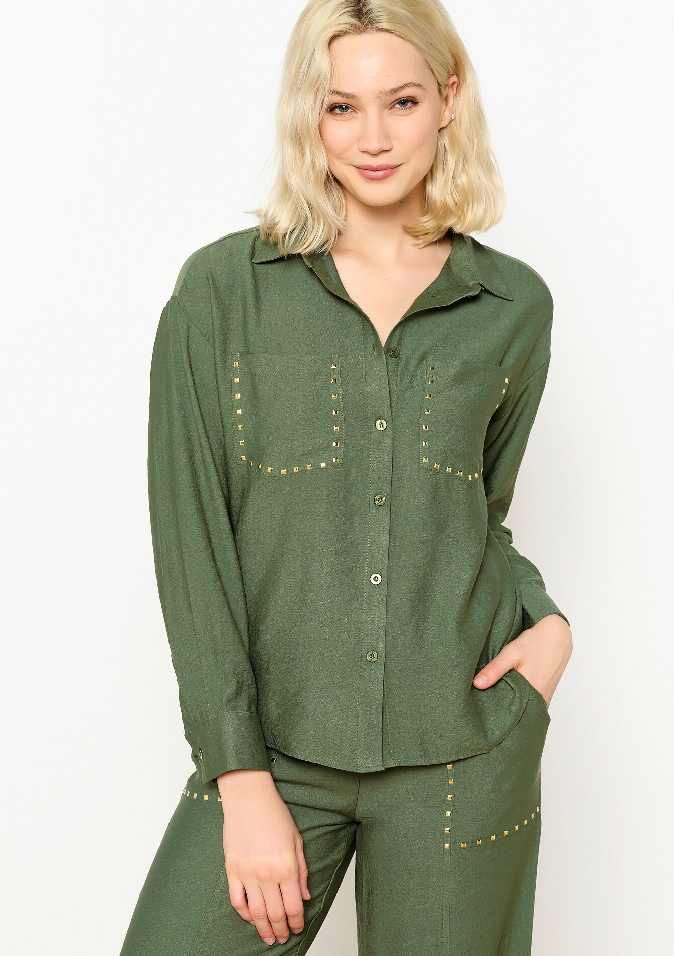 Chemise avec boutons pression, Chemise avec boutons pression - KHAKI MED - 05702467_4327