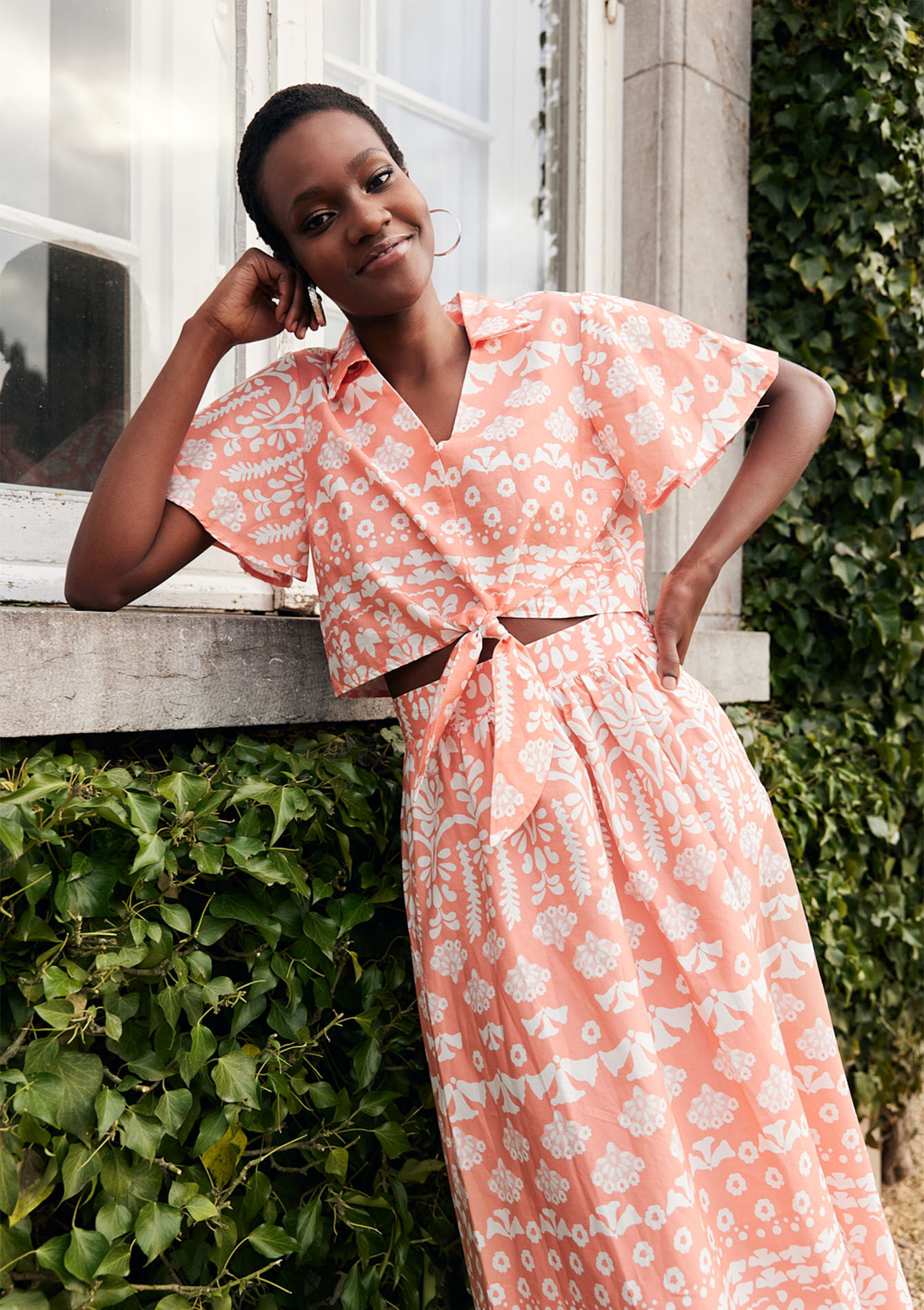 Blouse with butterfly sleeves, undefined - CORAL PINK - undefined