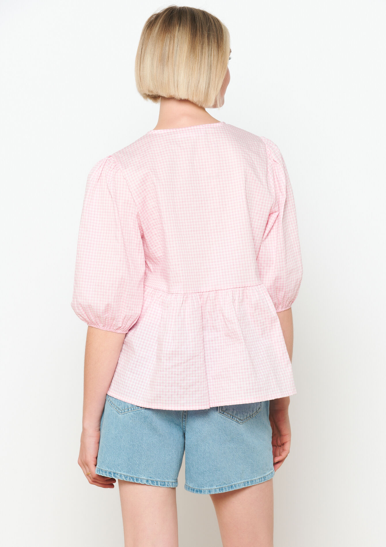 Blouse en vichy avec noeuds, Blouse en vichy avec noeuds - LIGHT PINK - 05702520_1303