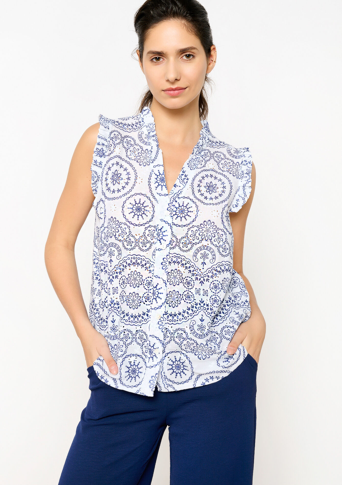 Sleeveless shirt with print, undefined - OFFWHITE - undefined