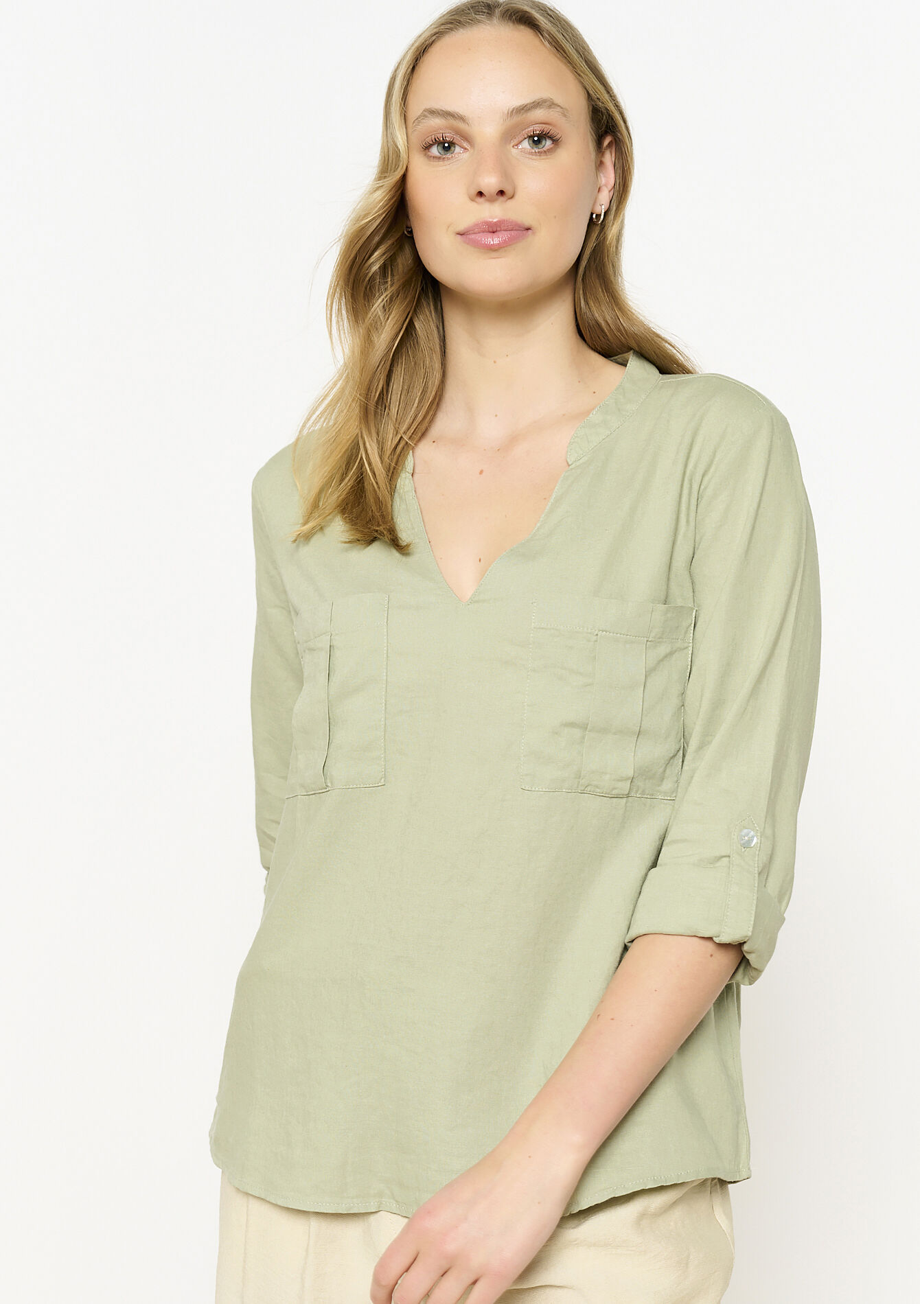 Blouse col tunisien fluide, undefined - KHAKI MINT - undefined