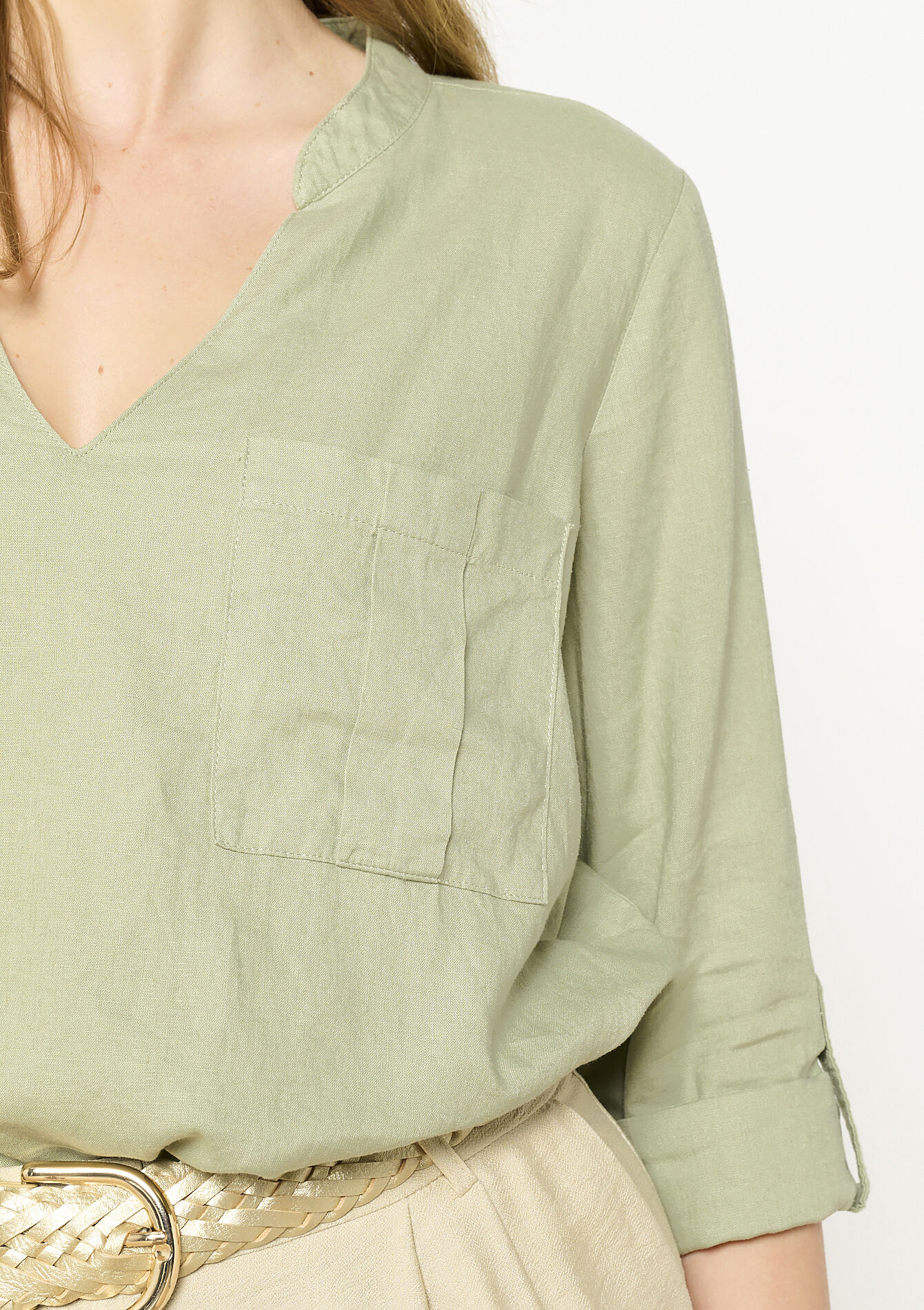 Blouse col tunisien fluide, undefined - KHAKI MINT - undefined