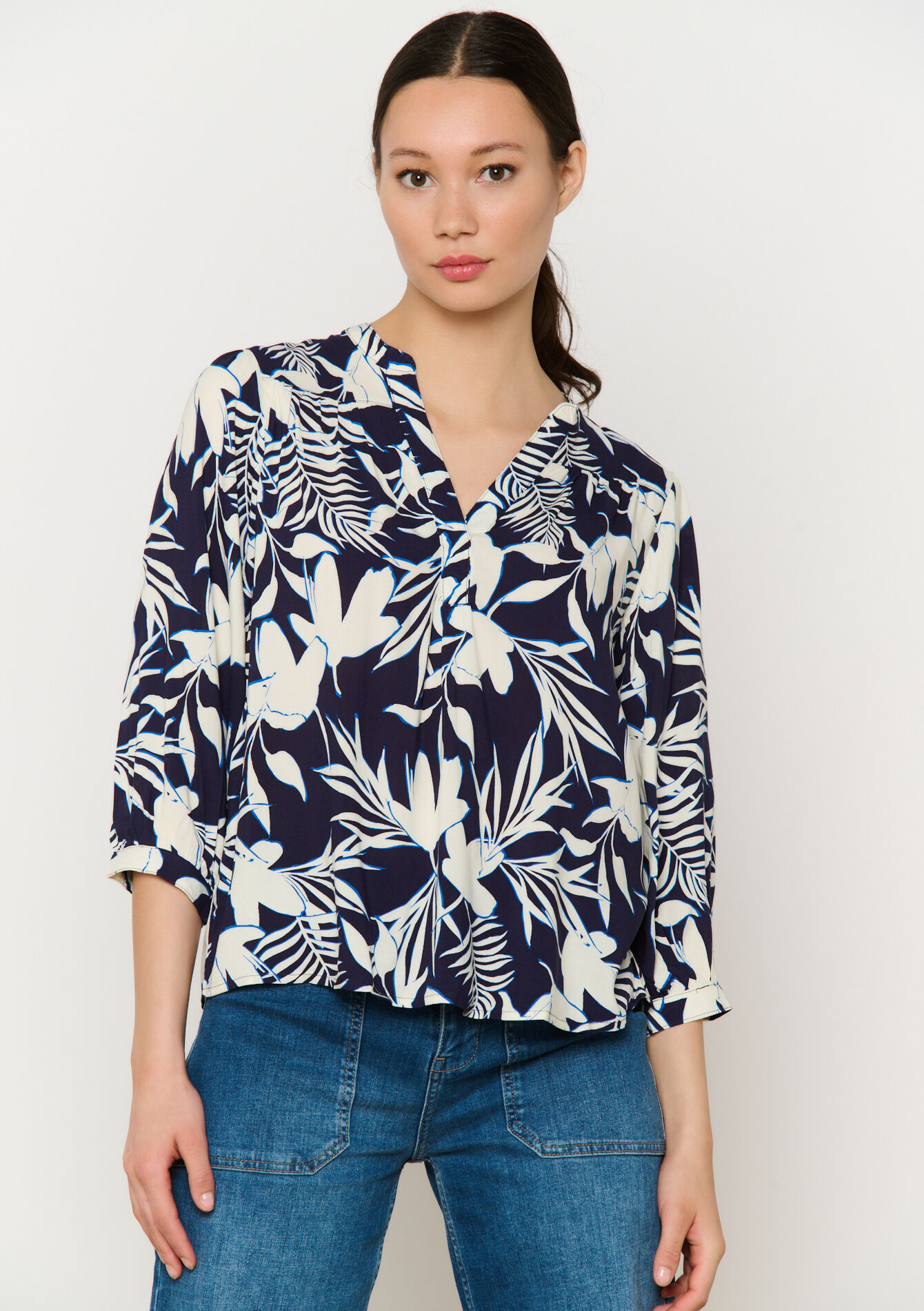 Blouse imprimée feuillage, undefined - NAVY BASIC - undefined