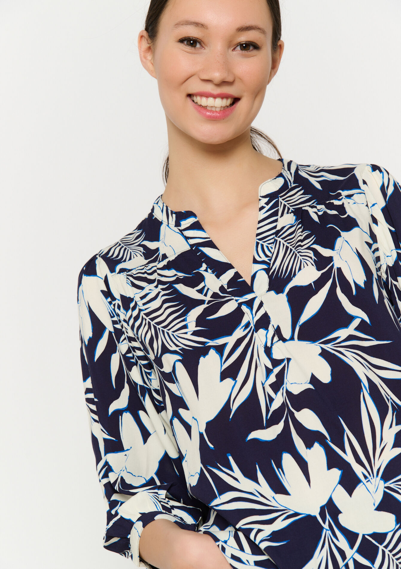 Blouse imprimée feuillage, undefined - NAVY BASIC - undefined