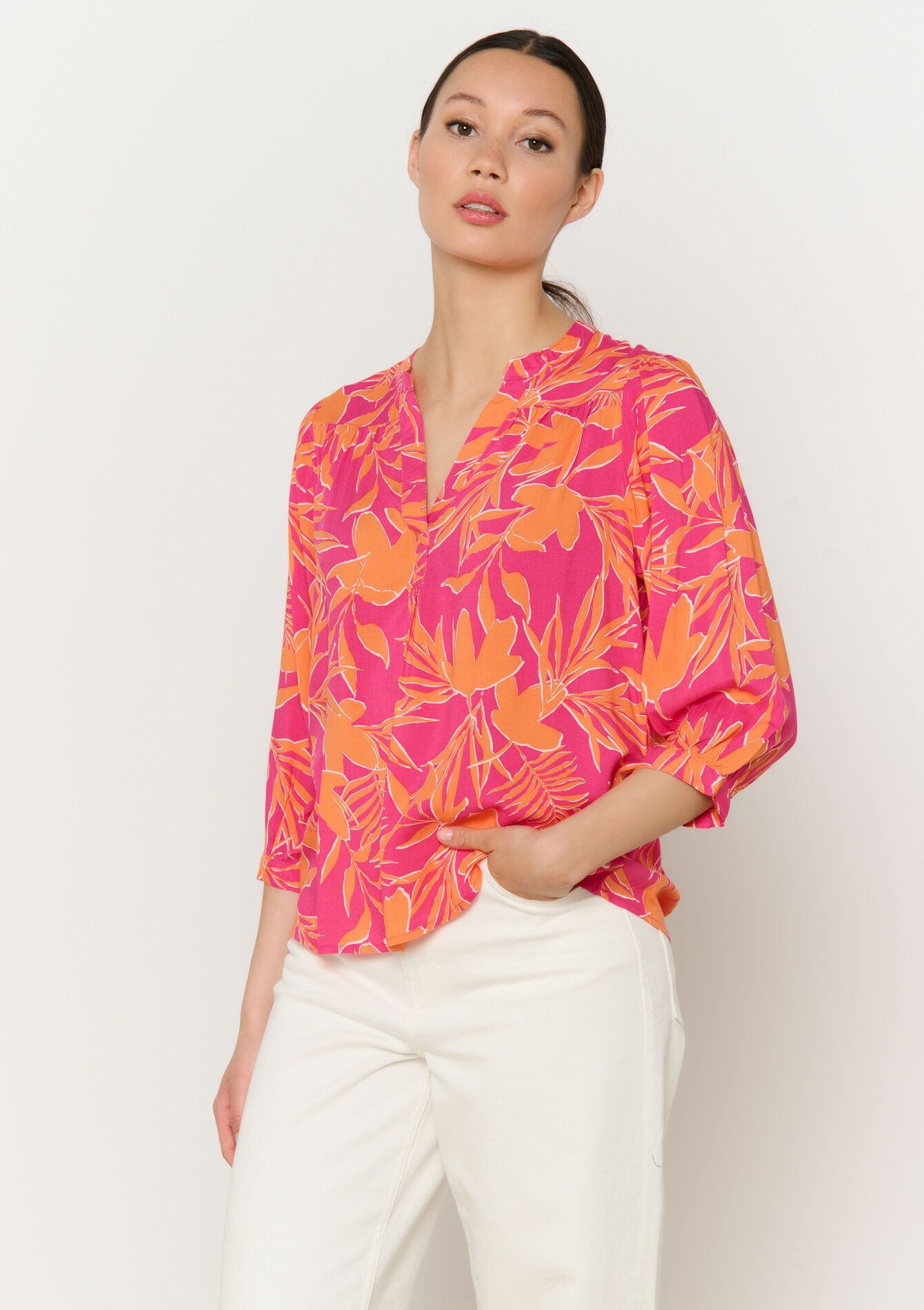 Leaf print blouse, Leaf print blouse - FUCHSIA - 05702691_5626