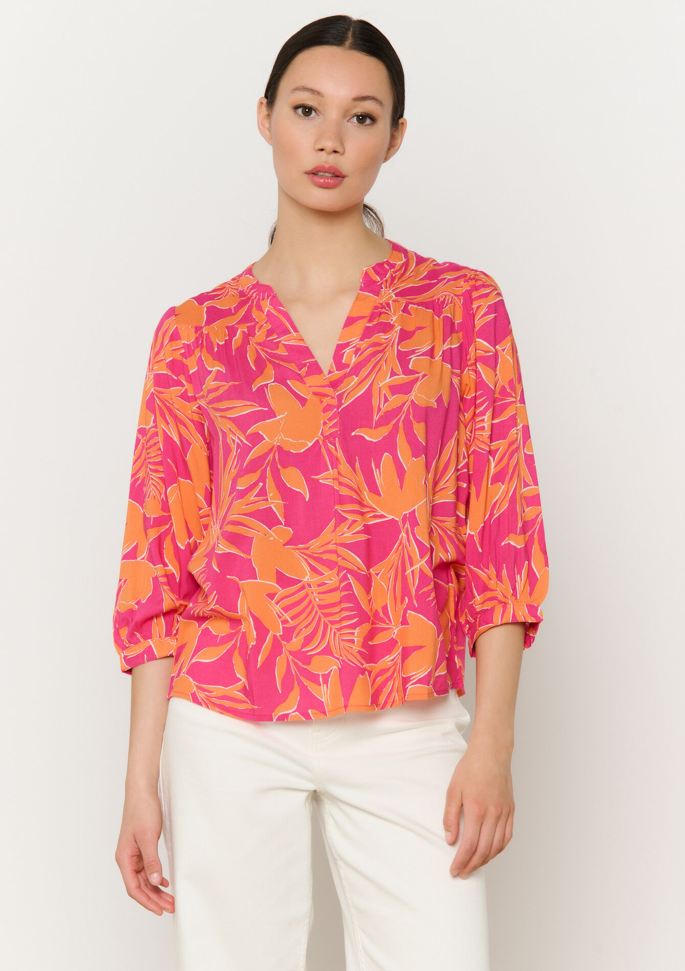 Leaf print blouse, Leaf print blouse - FUCHSIA - 05702691_5626