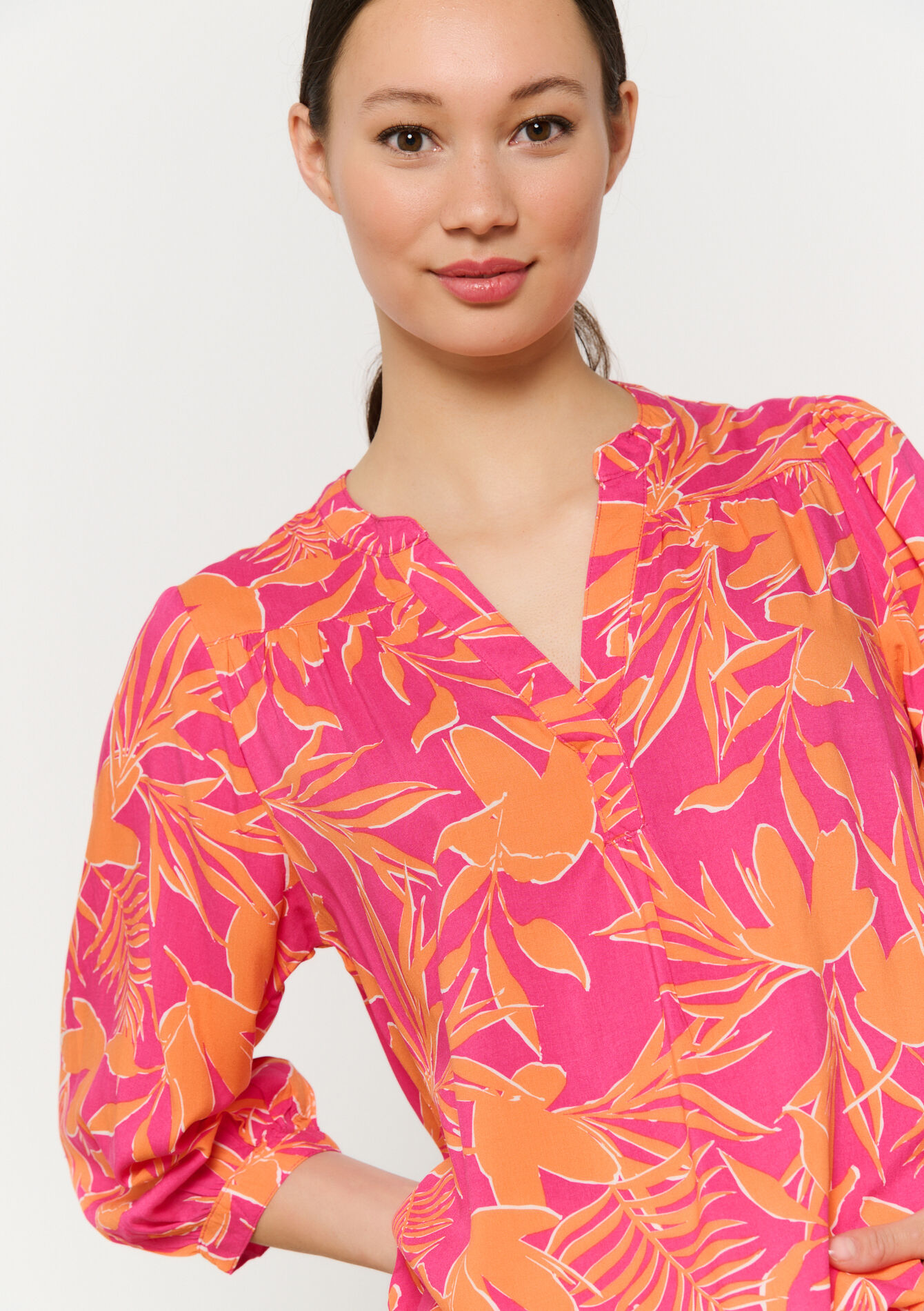 Leaf print blouse, Leaf print blouse - FUCHSIA - 05702691_5626