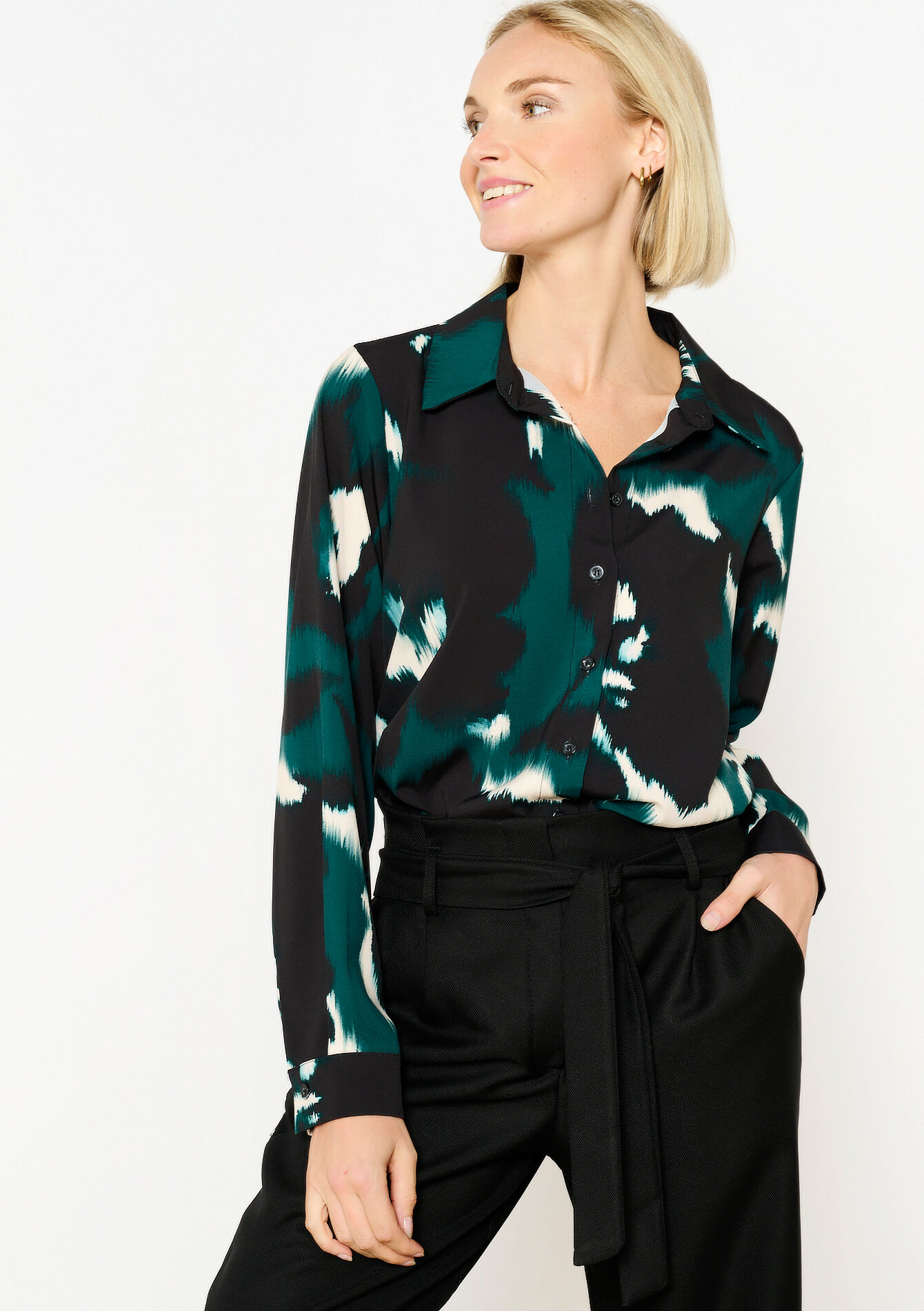 Shirt with blurry print, undefined - BOTTLE GREEN - undefined