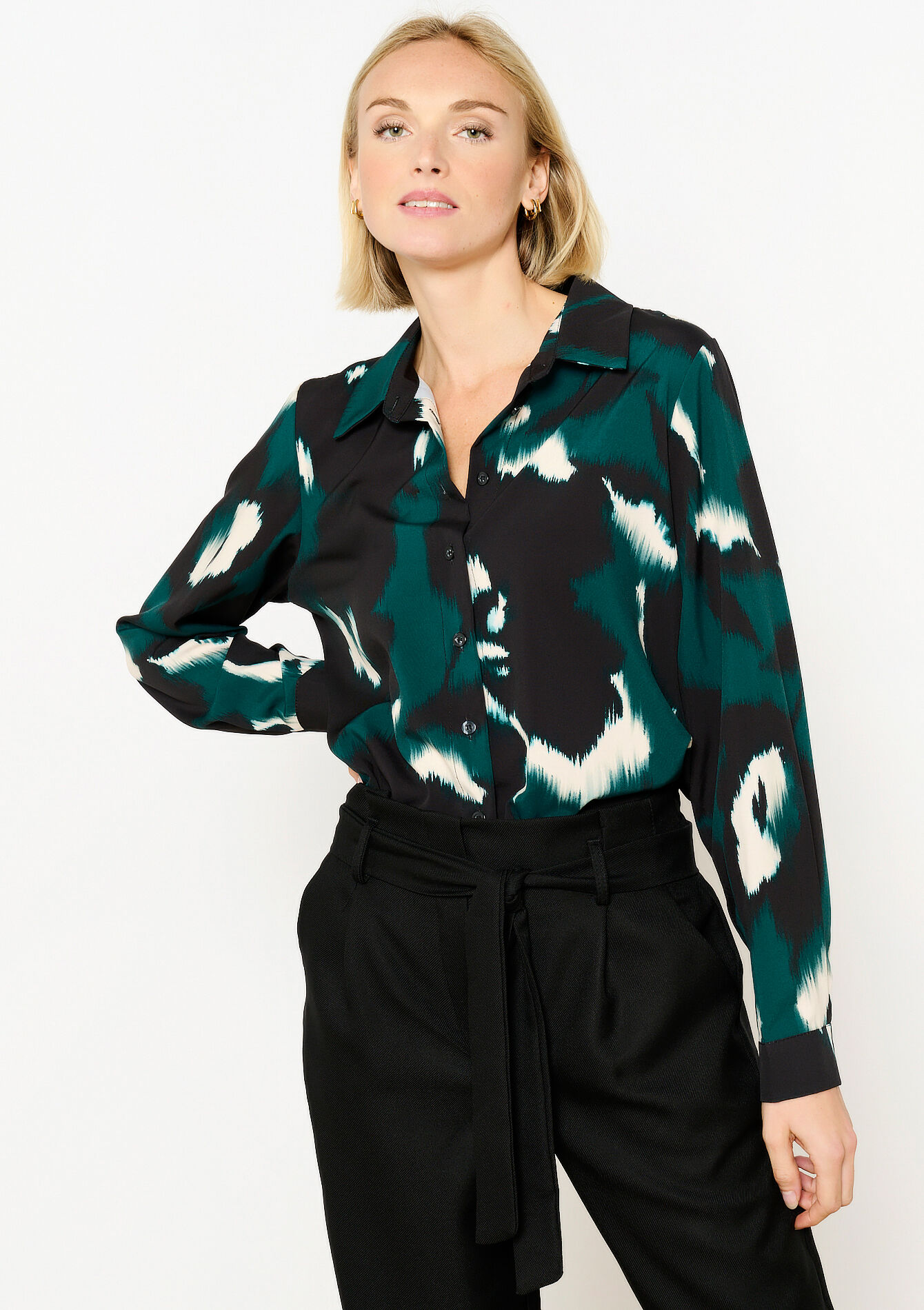 Shirt with blurry print, undefined - BOTTLE GREEN - undefined