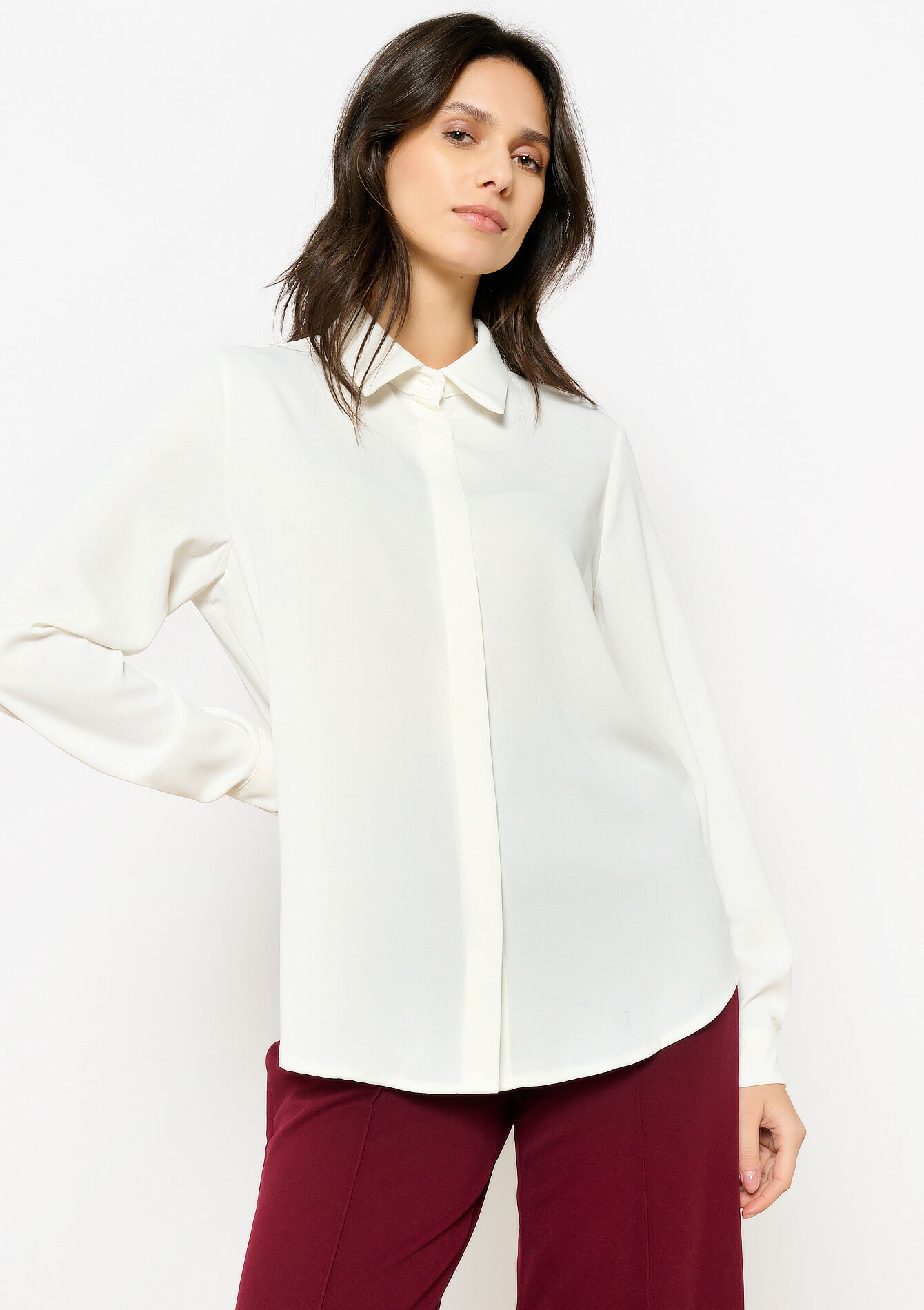 Shirt with hidden button placket, Shirt with hidden button placket - OPTICAL WHITE - 05702735_1019