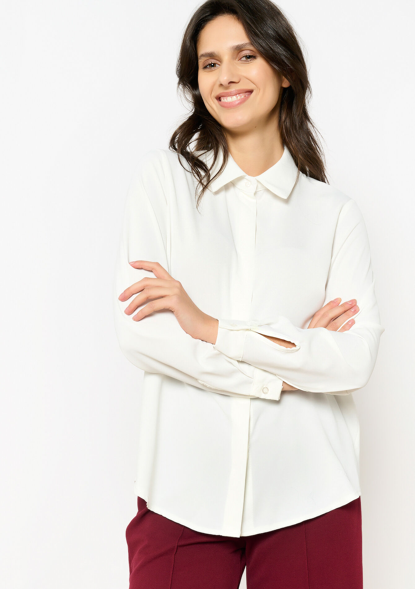 Shirt with hidden button placket, Shirt with hidden button placket - OPTICAL WHITE - 05702735_1019