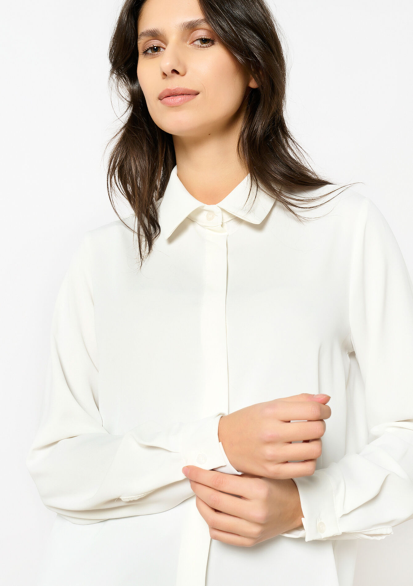 Shirt with hidden button placket, Shirt with hidden button placket - OPTICAL WHITE - 05702735_1019
