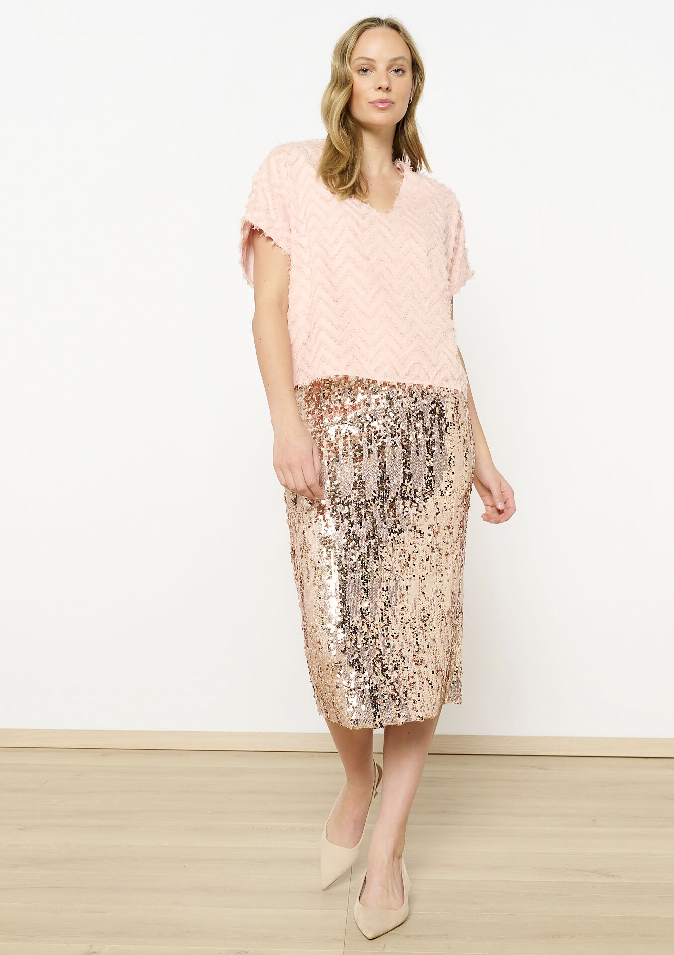 Chevron blouse met structuur, Chevron blouse met structuur - NUDE PINK - 05702755_1301