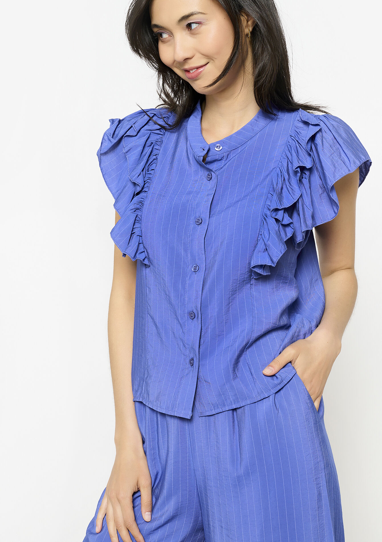 Blouse fluide à volants, undefined - ELECTRIC BLUE - undefined