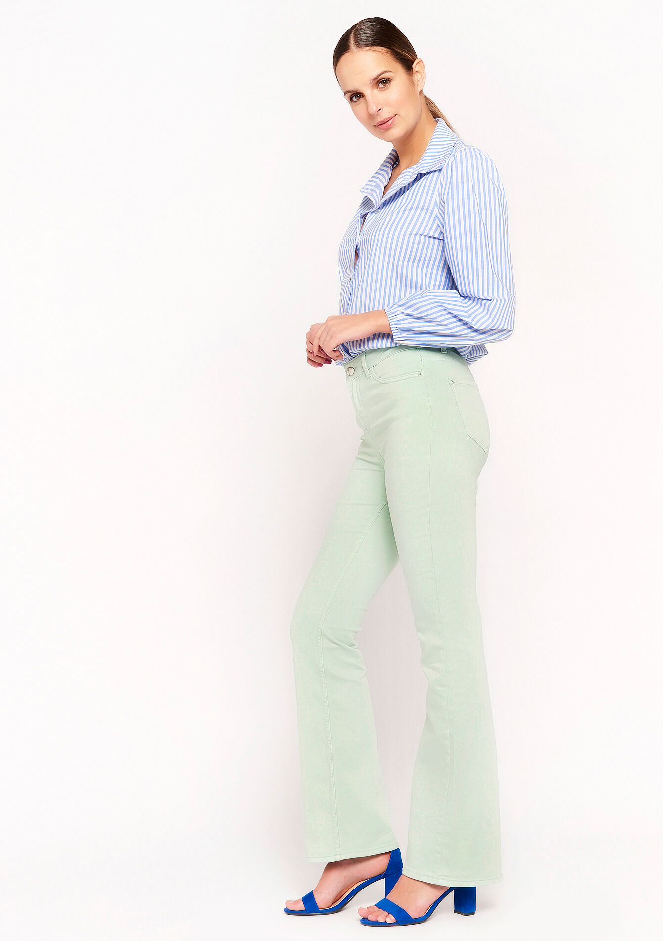 Flared trousers with high waist, undefined - MINT GREEN - undefined