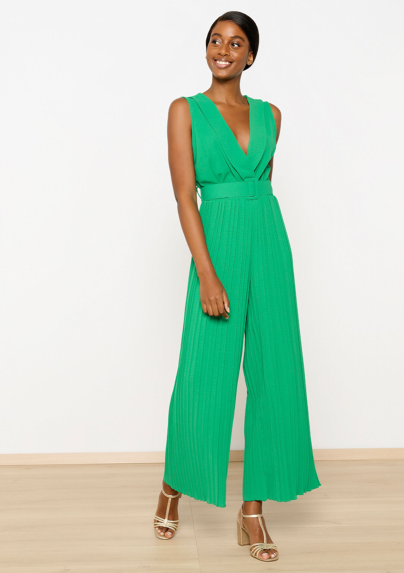 Jumpsuit met plissé, Jumpsuit met plissé - GREEN EMERALD - 06004524_4511