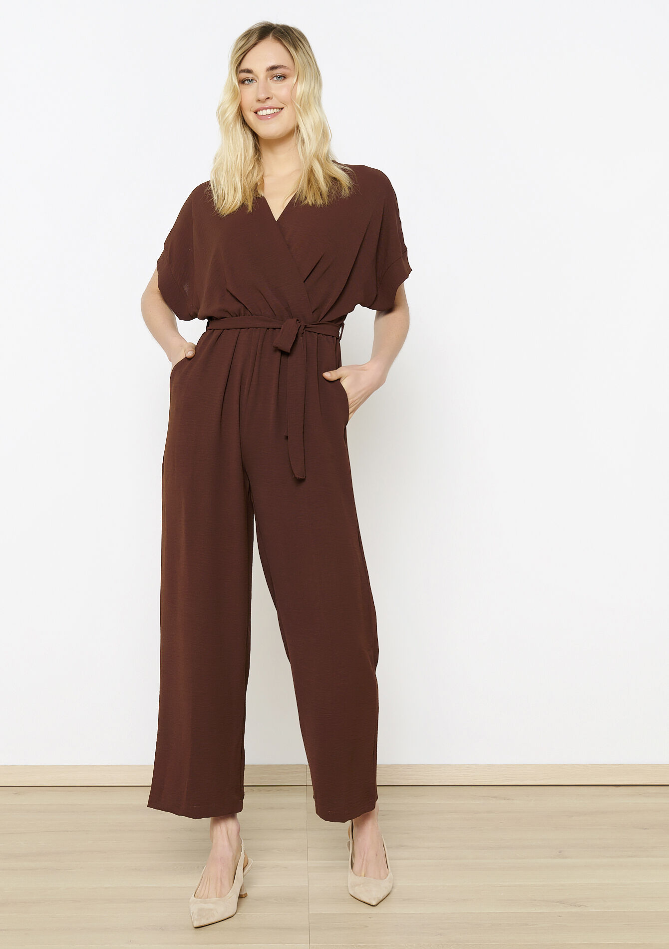 Flowy belted jumpsuit, Flowy belted jumpsuit - BROWN DARK CHOCOLATE - 06004613_3720