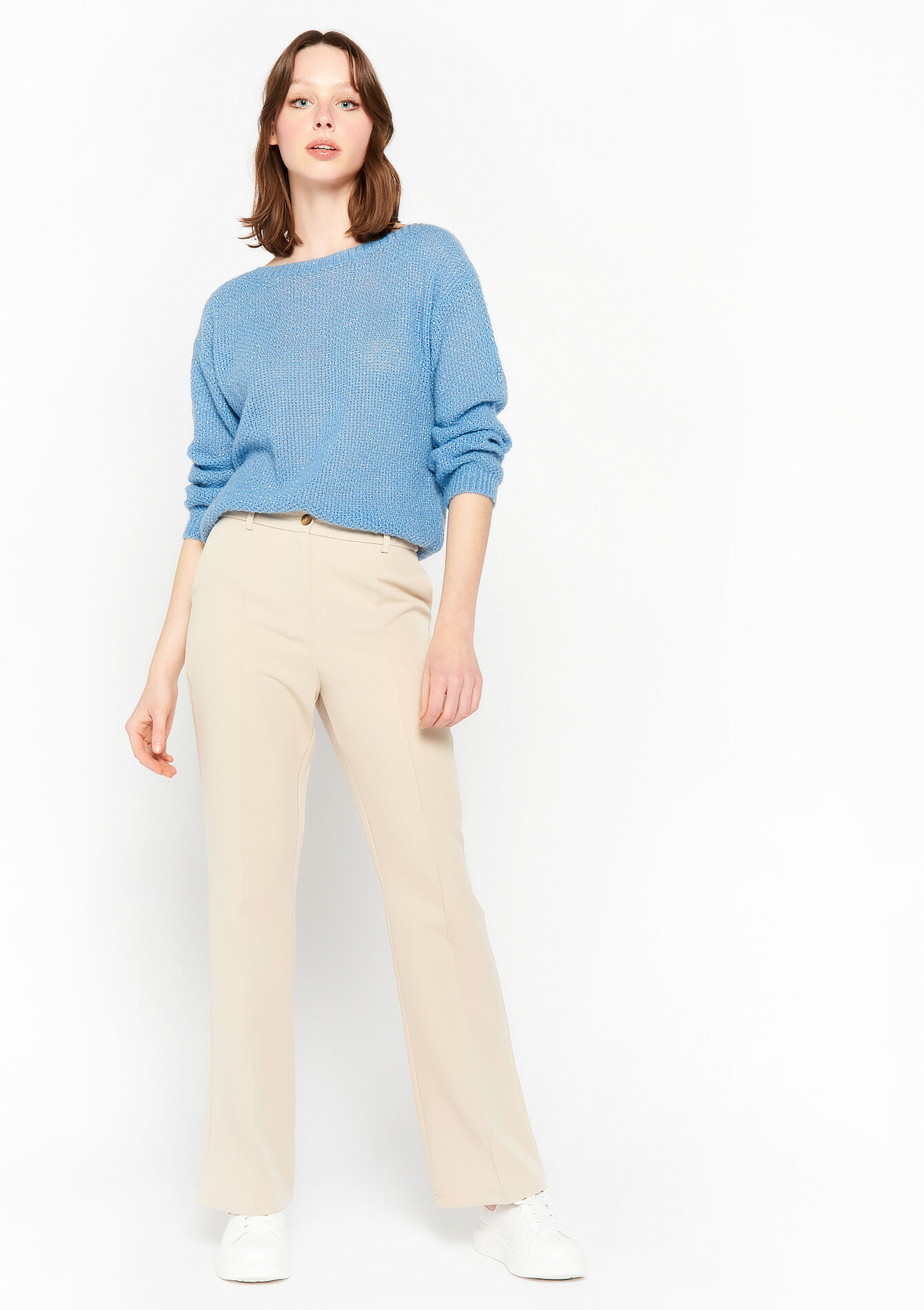 Flared broek in keperstof, Flared broek in keperstof, , back