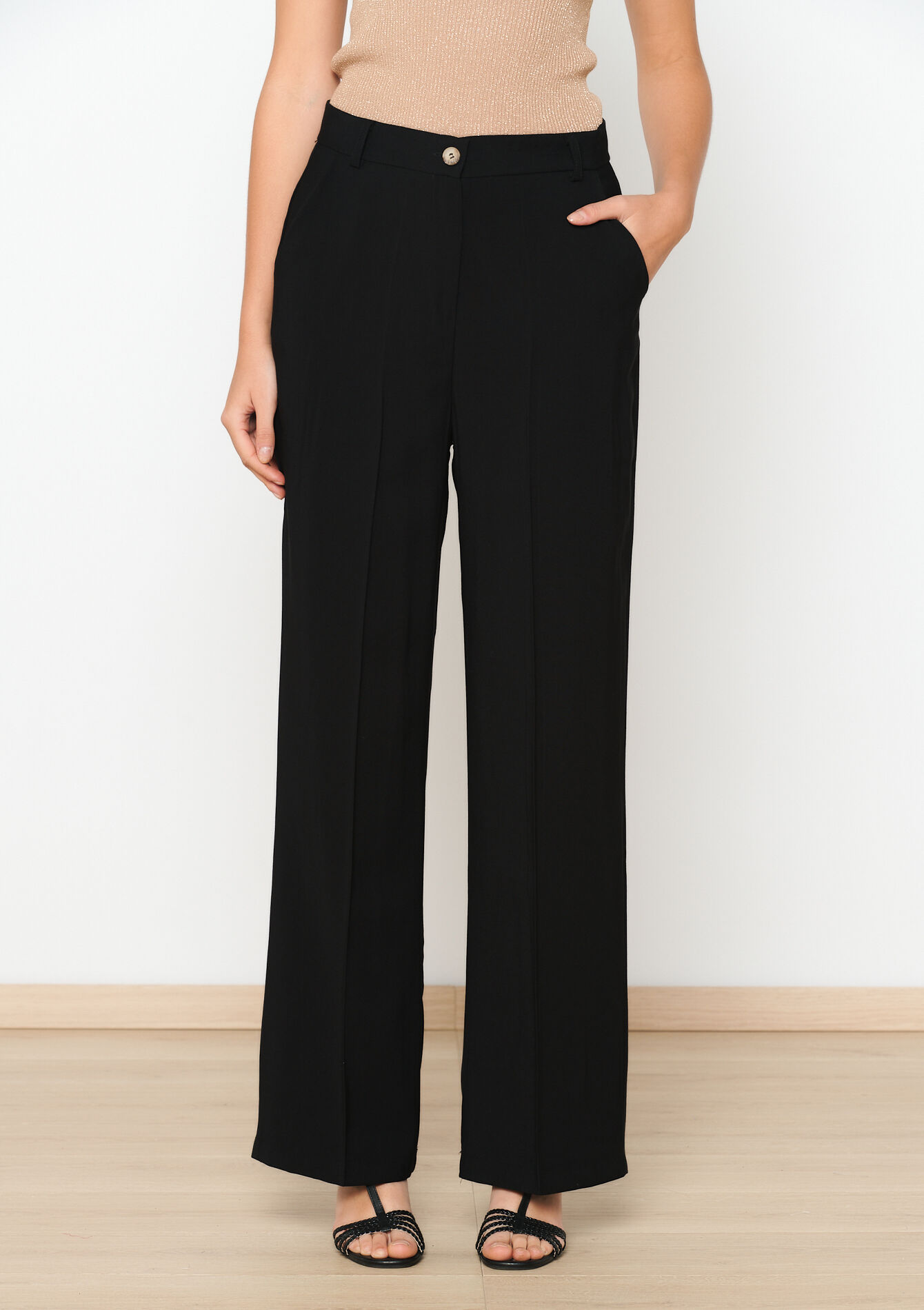 Dressy trousers with tencel look, undefined - BLACK - undefined