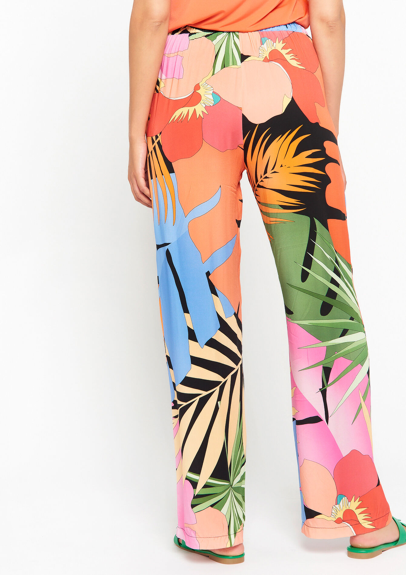 Wijde broek met tropische print, Wijde broek met tropische print - NAVY BASIC - 06600767_2723