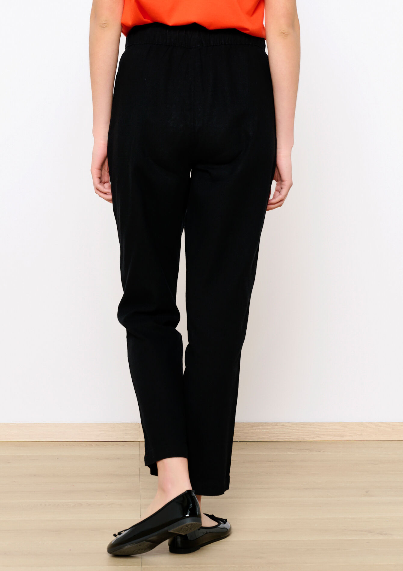 Pantalon jogger en lin, Pantalon jogger en lin - BLACK - 06600801_1119