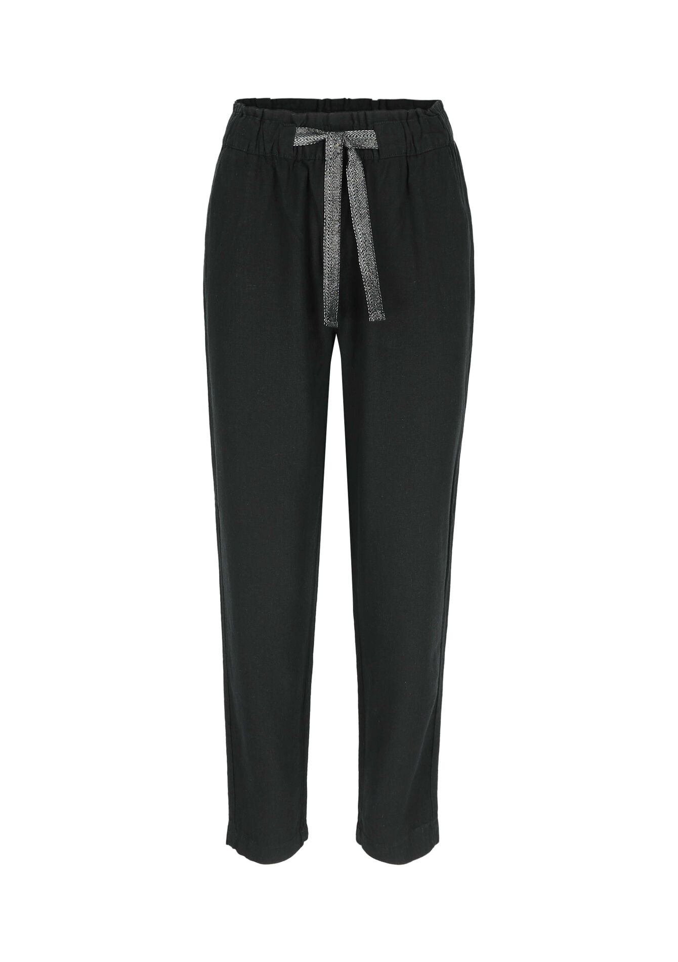 Pantalon jogger en lin, Pantalon jogger en lin - BLACK - 06600801_1119