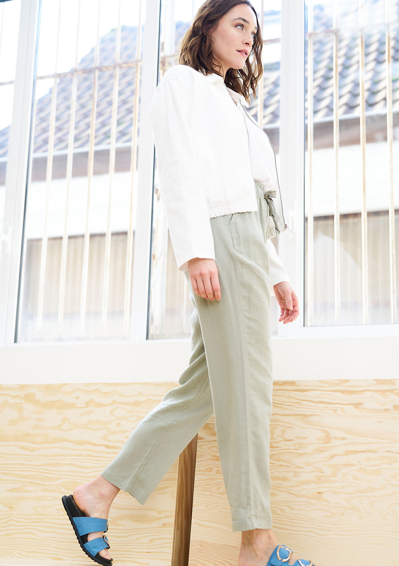 Linen jogger trousers, Linen jogger trousers - KHAKI FADED - 06600801_4326