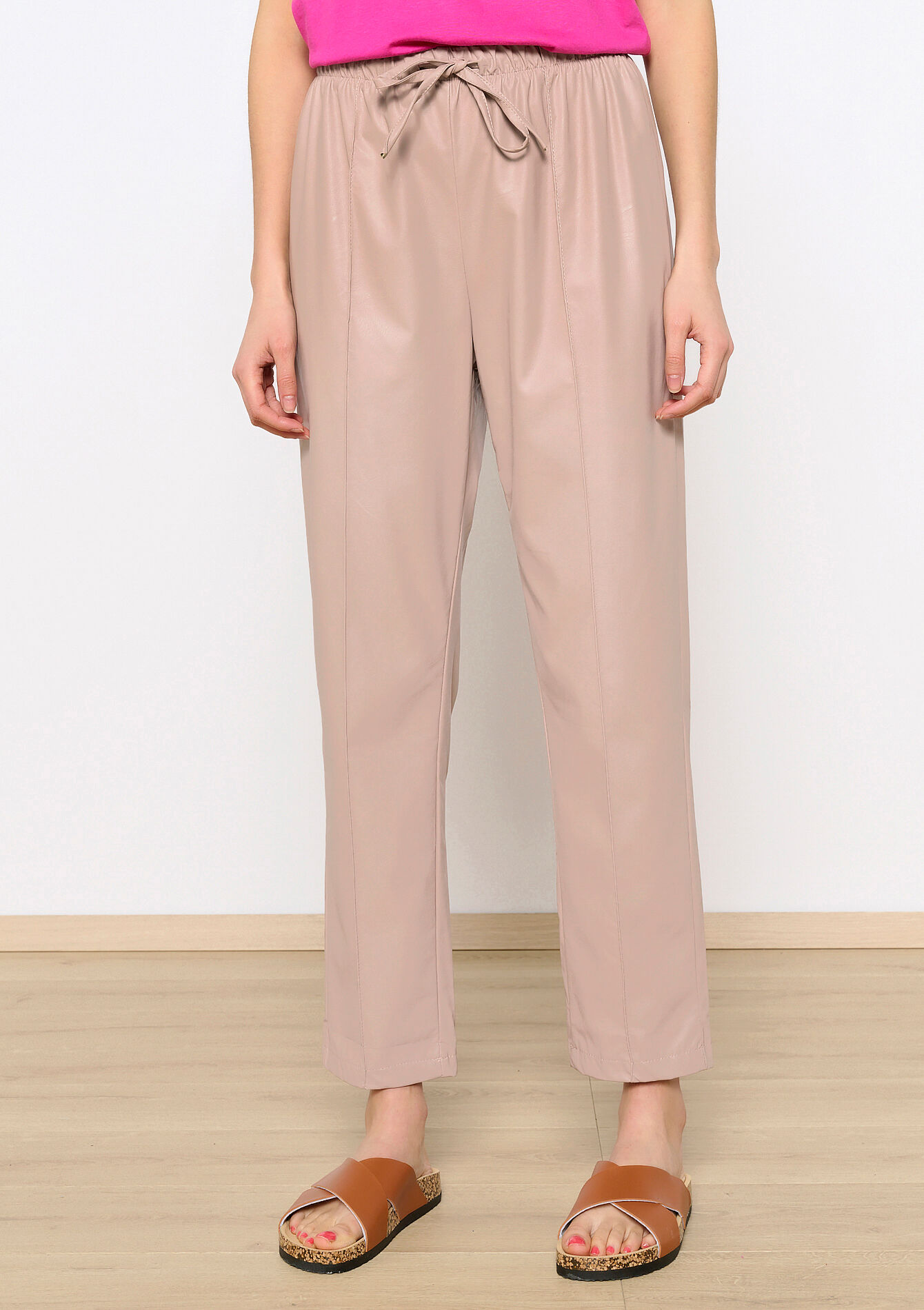 Pantalon ample en similicuir, undefined - LIGHT TAUPE - undefined