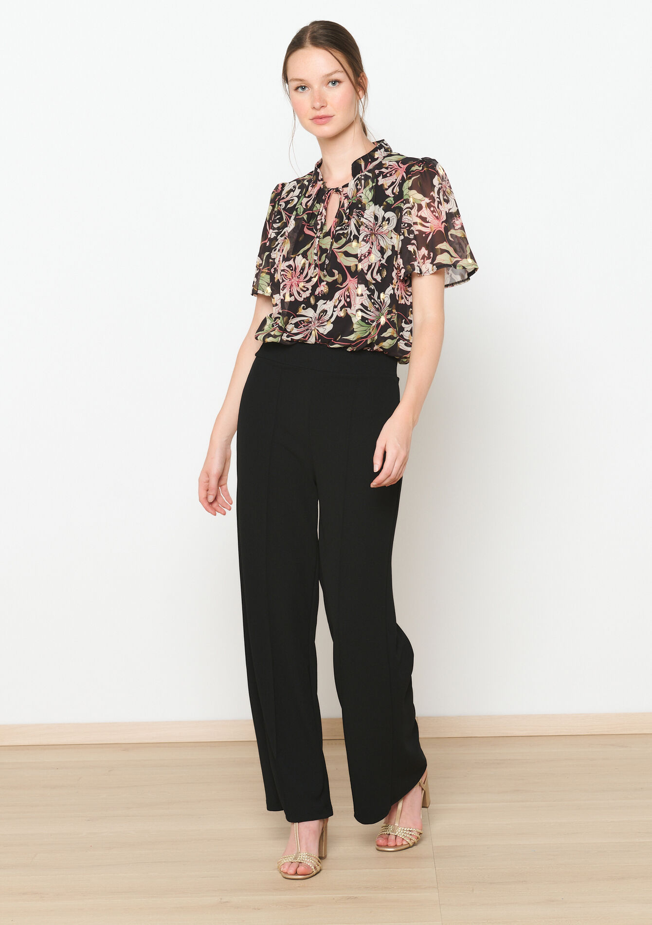 Pantalon à coupe ample en tissu scuba, undefined - BLACK - undefined