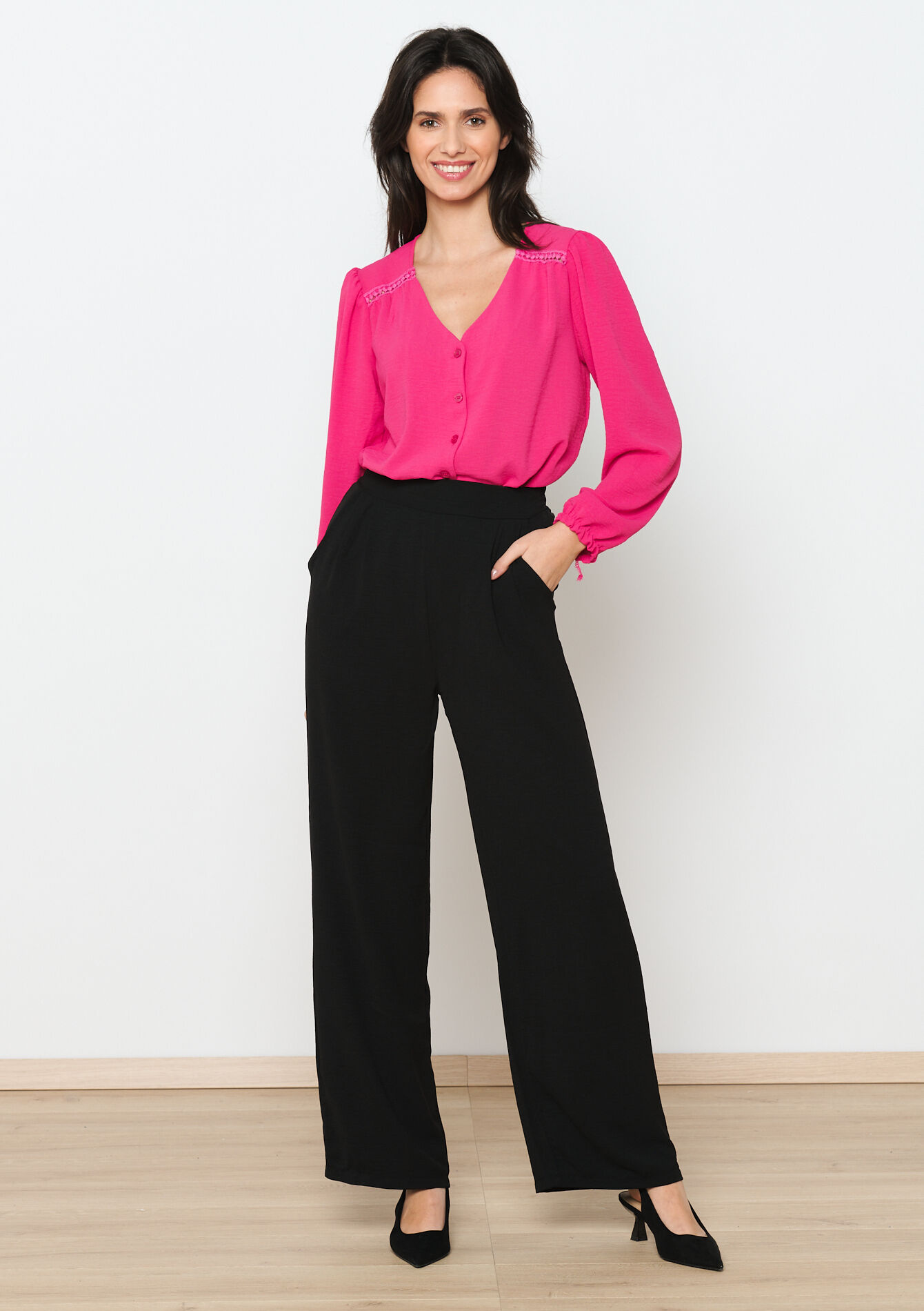 Pantalon large froissé, undefined - BLACK - undefined