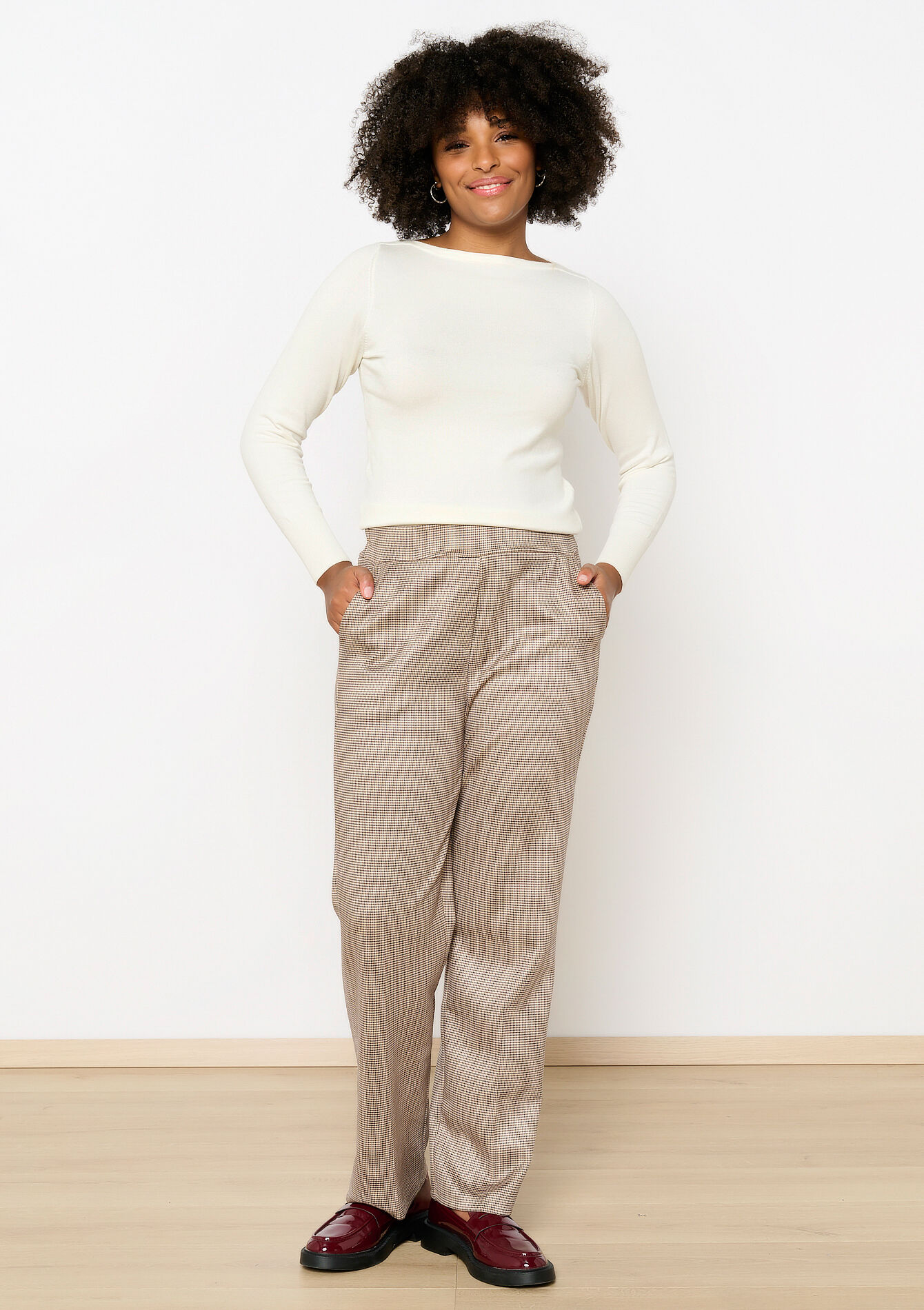 Pantalon en suédine motif pied-de-poule, undefined - LT BEIGE - undefined