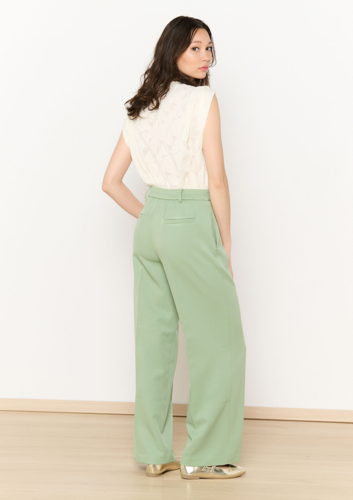 Pantalon évasé en sergé, Pantalon évasé en sergé - MINT GREEN - 06600957_1723