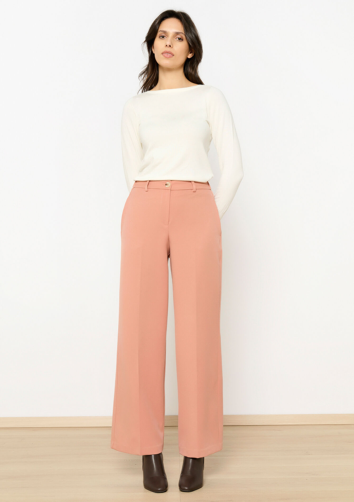 Wide leg broek in twill, Wide leg broek in twill, , back