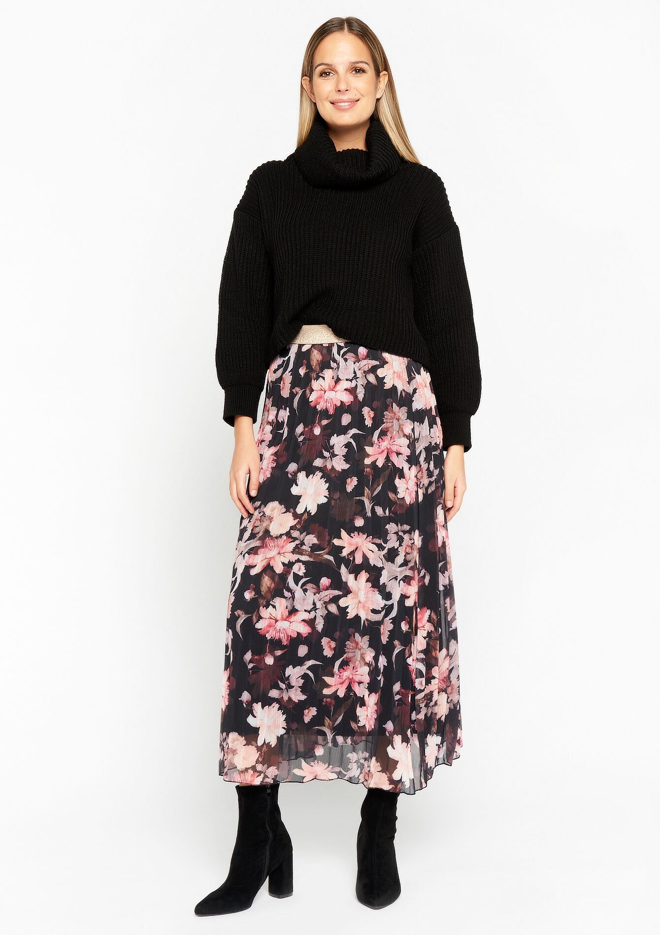 Maxi-rok met bloemenprint, Maxi-rok met bloemenprint - BLACK - 07101068_1119