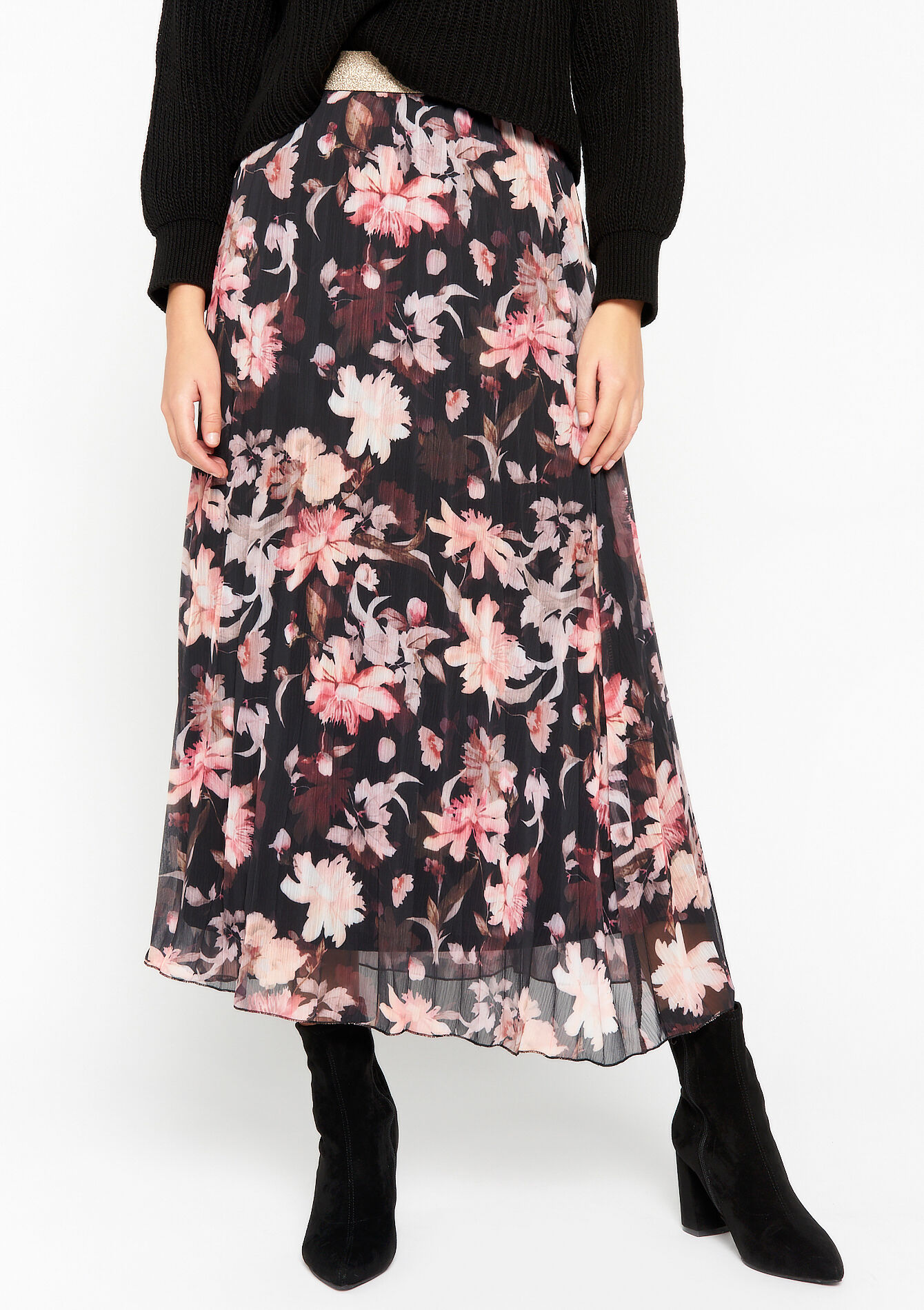 Maxi-rok met bloemenprint, Maxi-rok met bloemenprint - BLACK - 07101068_1119