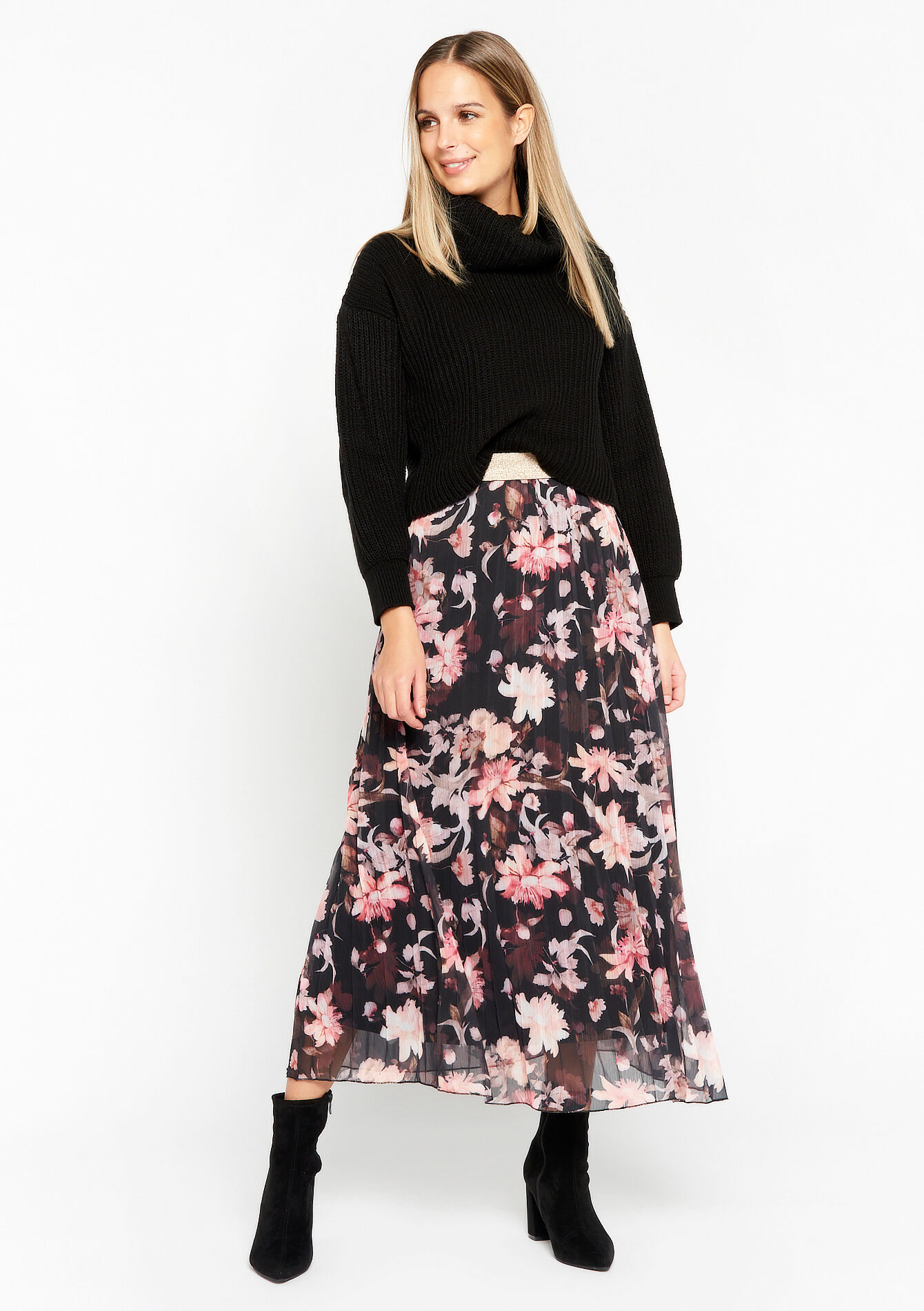 Maxi-rok met bloemenprint, Maxi-rok met bloemenprint - BLACK - 07101068_1119
