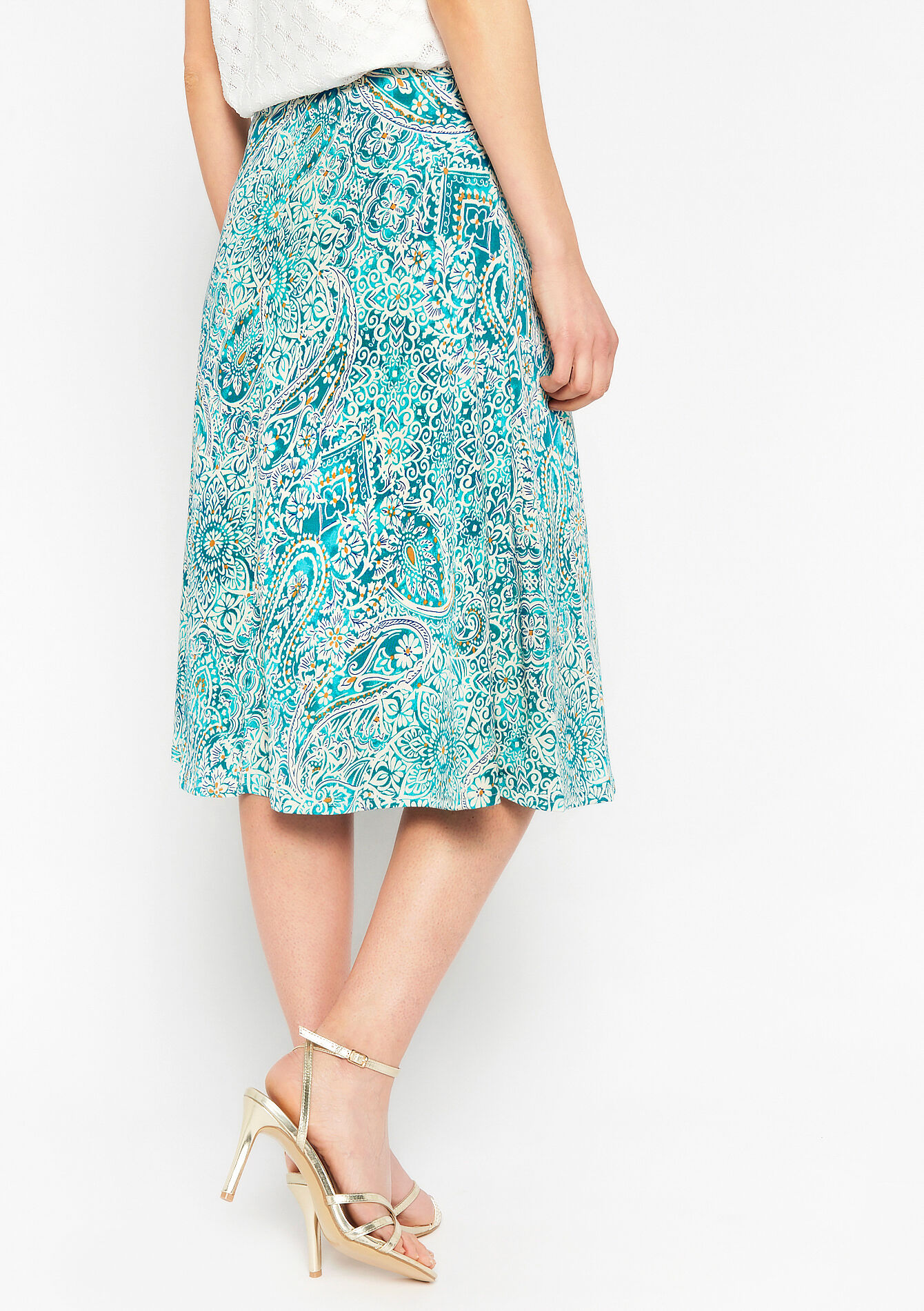 Midi skirt with paisley print, Midi skirt with paisley print - TURQUOISE - 07101103_1759