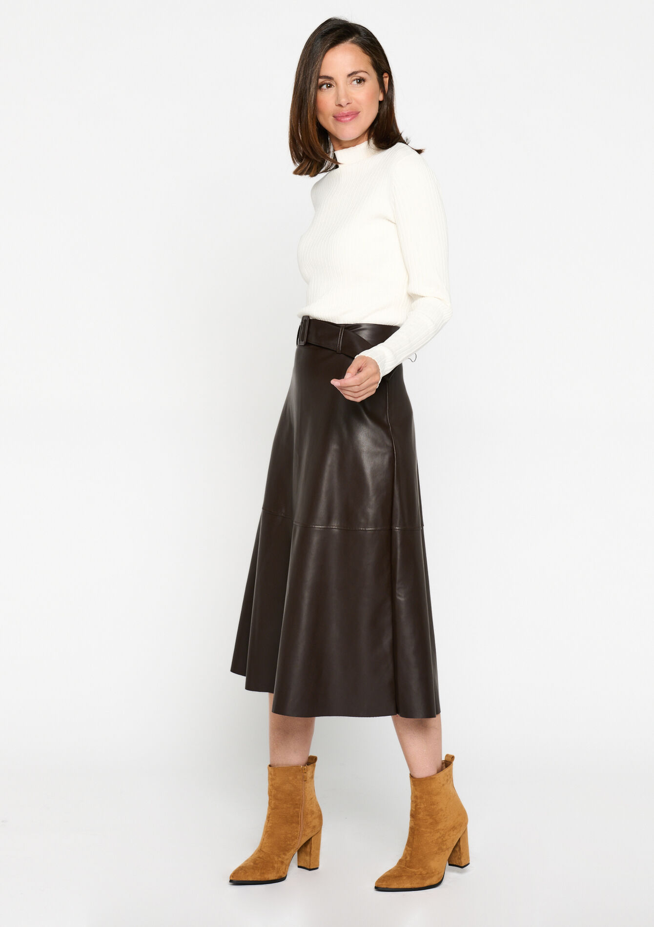 Midirok in faux leder, undefined - BROWN DARK CHOCOLATE - undefined