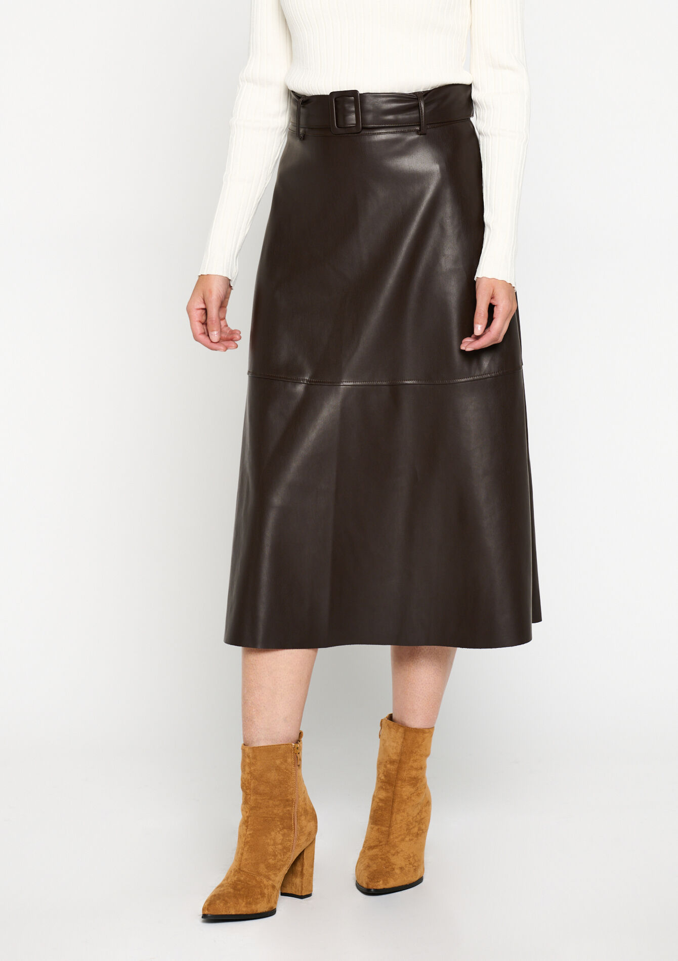 Midirok in faux leder, undefined - BROWN DARK CHOCOLATE - undefined