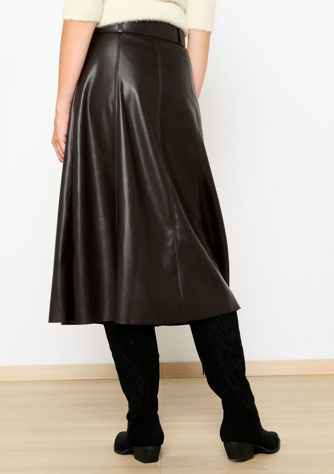 Jupe mi-longue en similicuir, Jupe mi-longue en similicuir - BROWN DARK CHOCOLATE - 07101282_3720