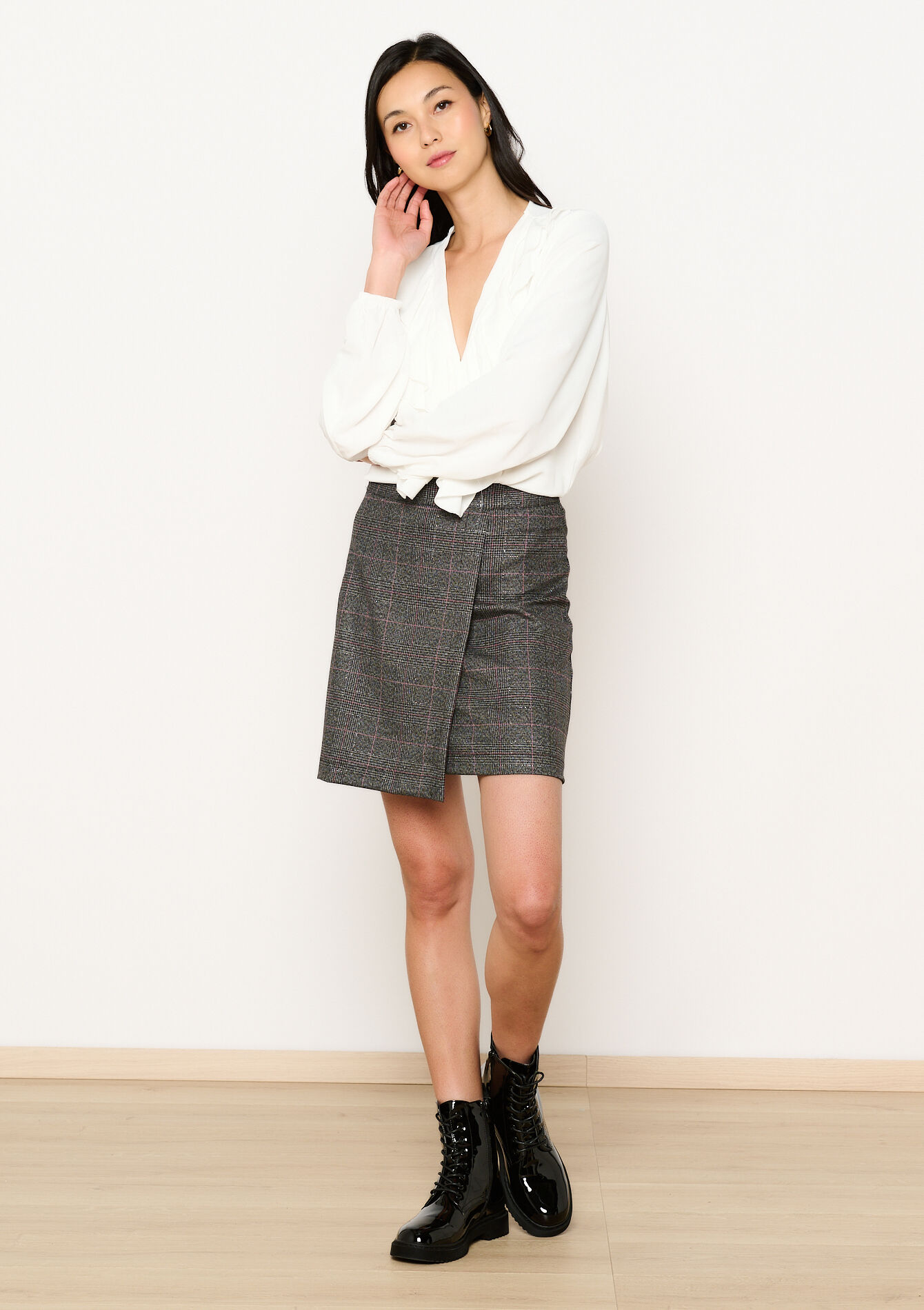 Plaid skirt with wrap, undefined - MED GREY - undefined